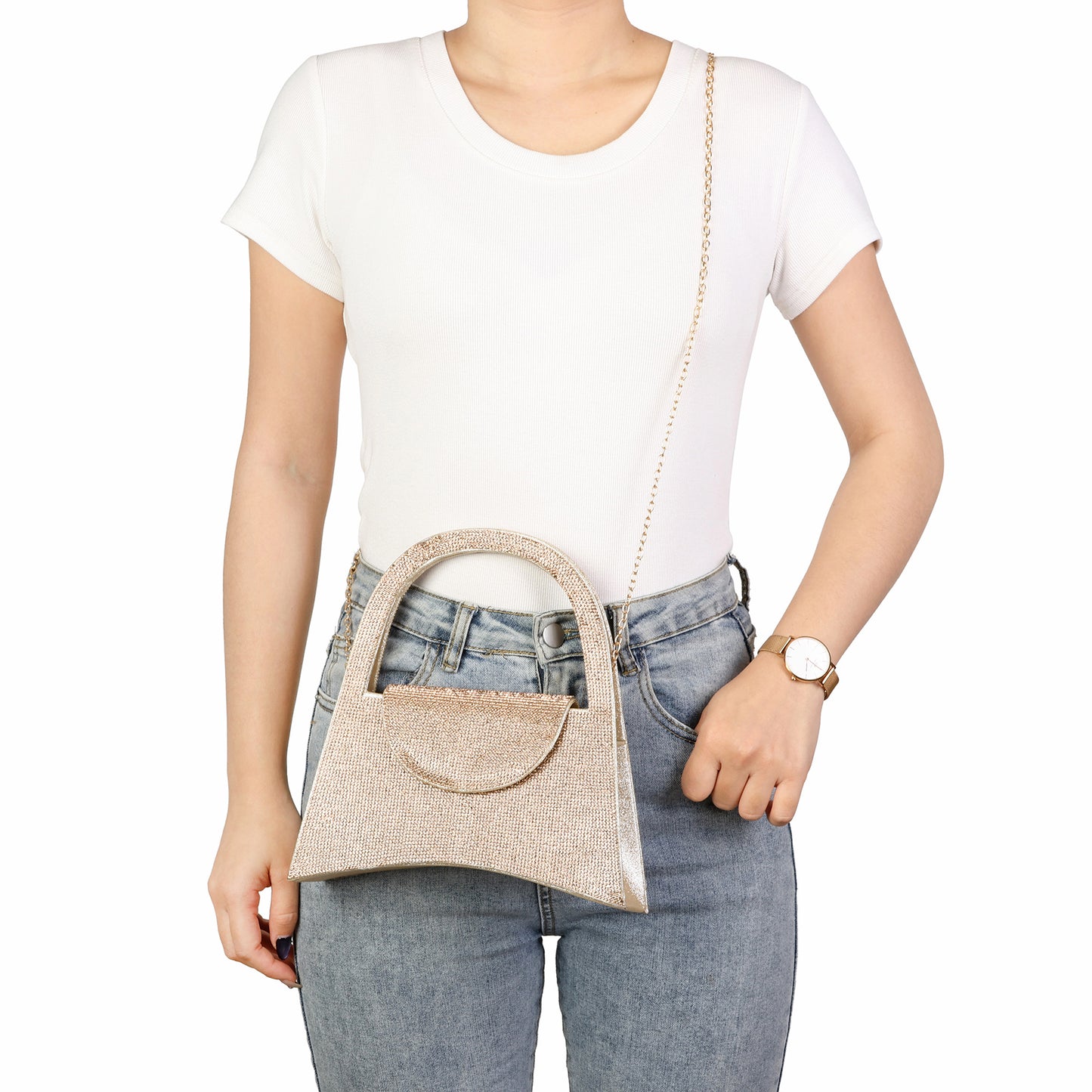 Crystal-Embellished Top Handle Evening Bag