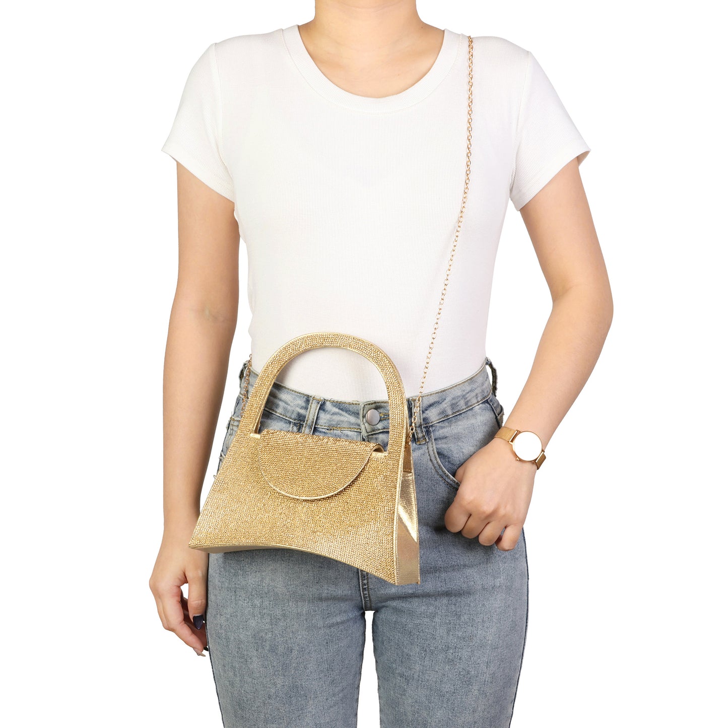 Crystal-Embellished Top Handle Evening Bag