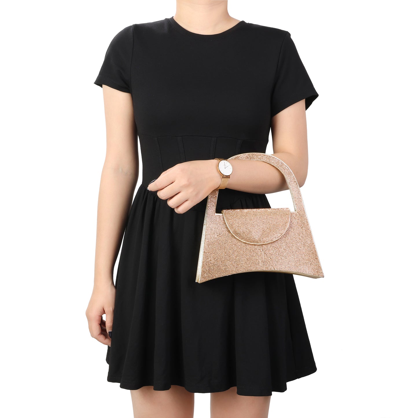 Crystal-Embellished Top Handle Evening Bag