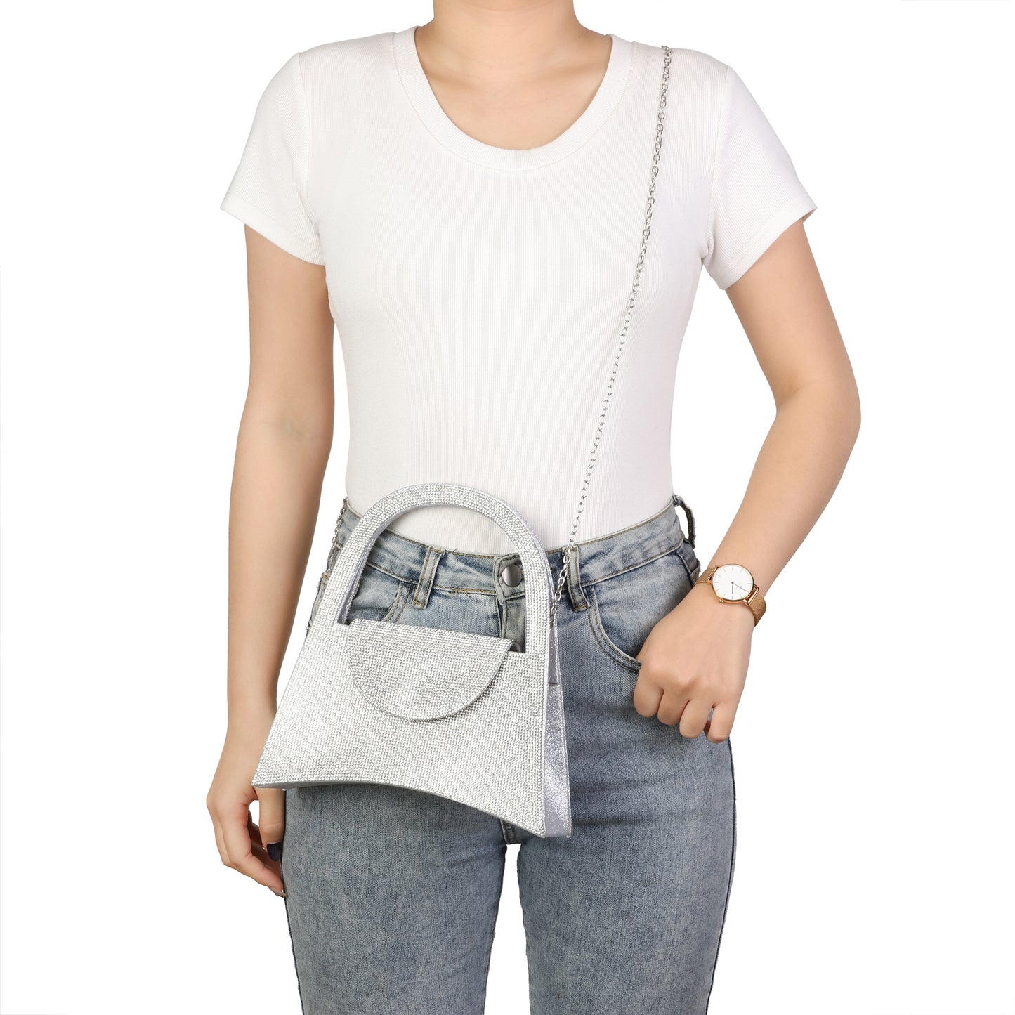 Crystal-Embellished Top Handle Evening Bag