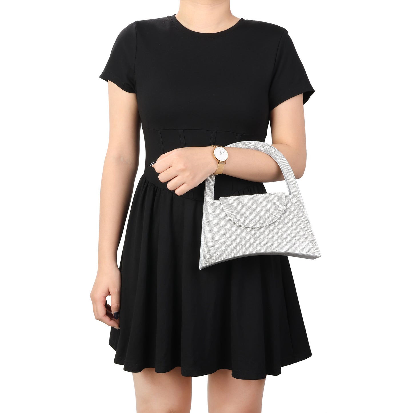 Crystal-Embellished Top Handle Evening Bag