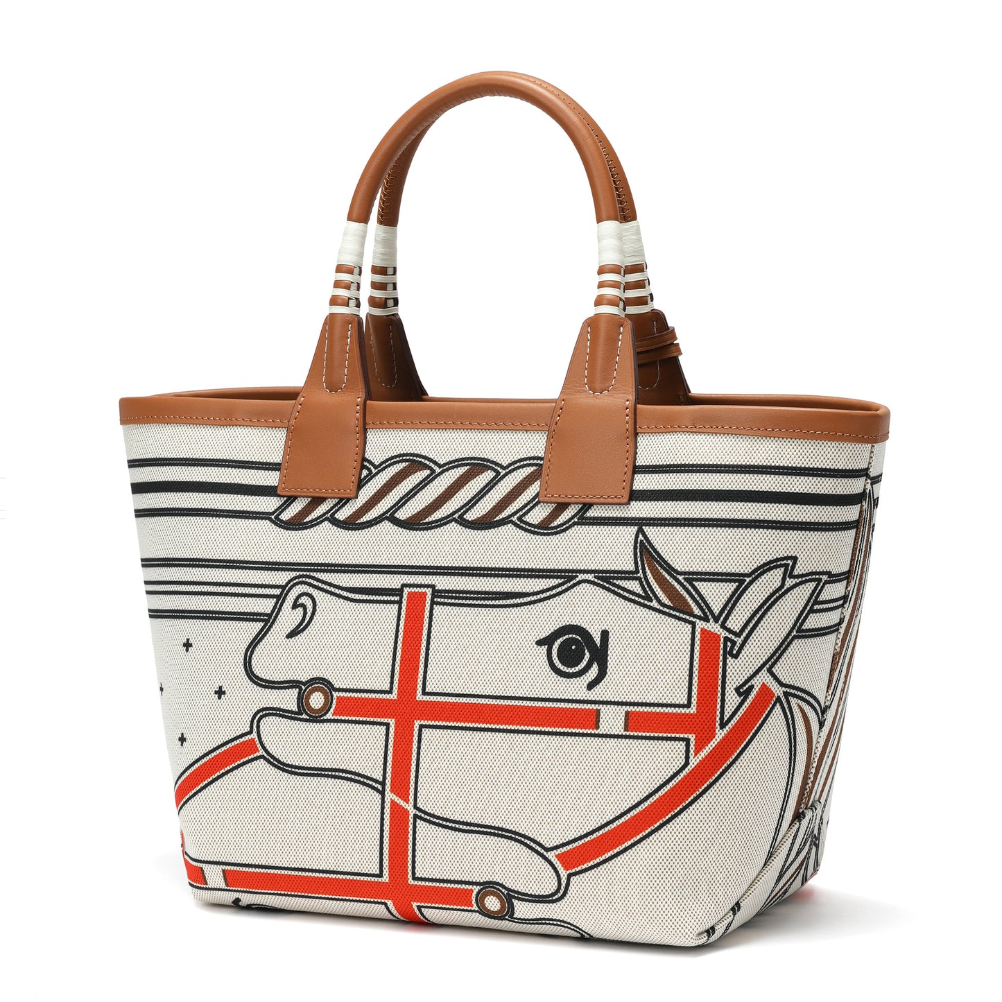 Printed Canvas & Leather To-Handle Tote