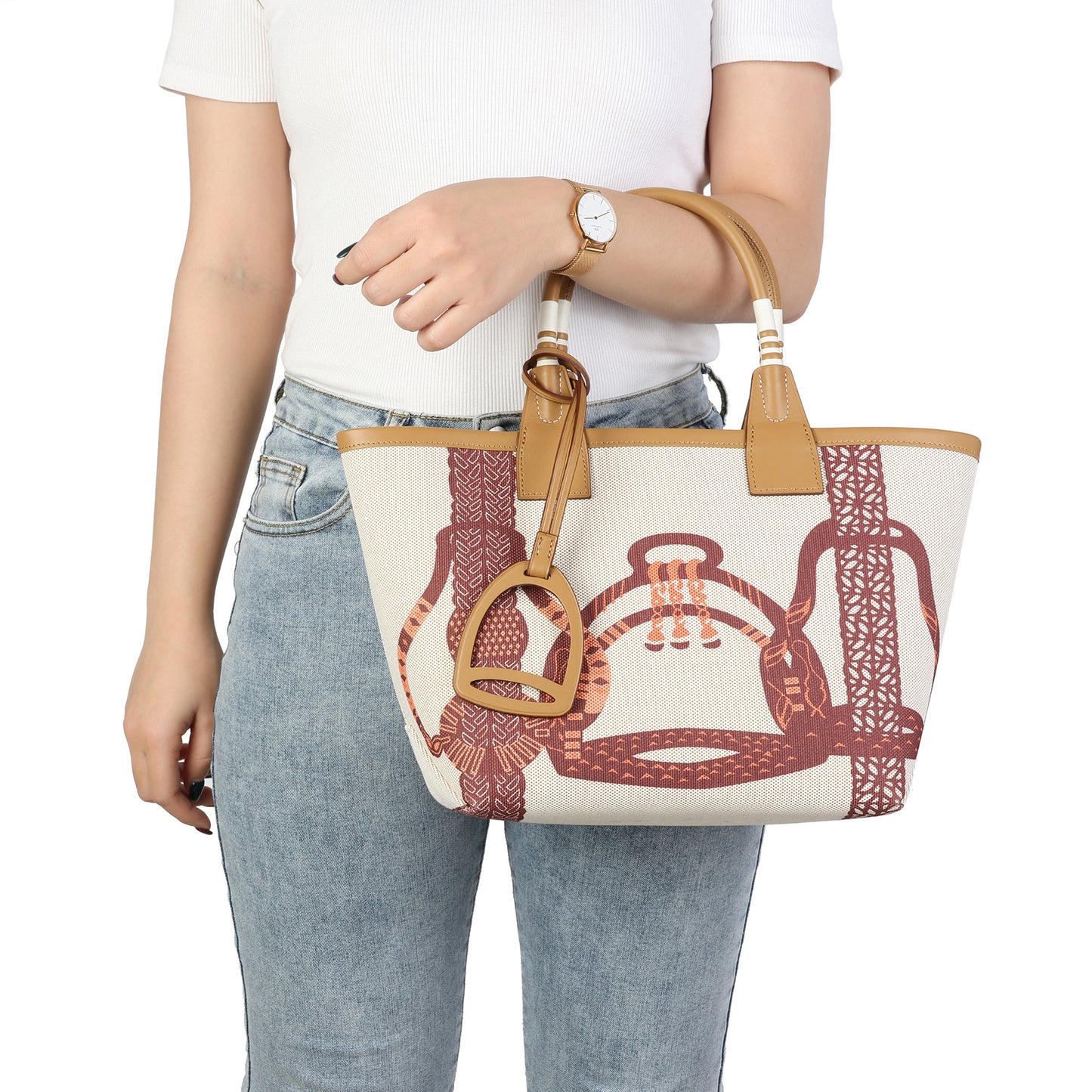 Printed Canvas & Leather To-Handle Tote