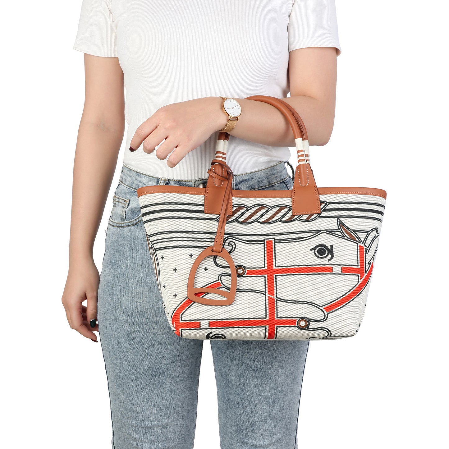 Printed Canvas & Leather To-Handle Tote