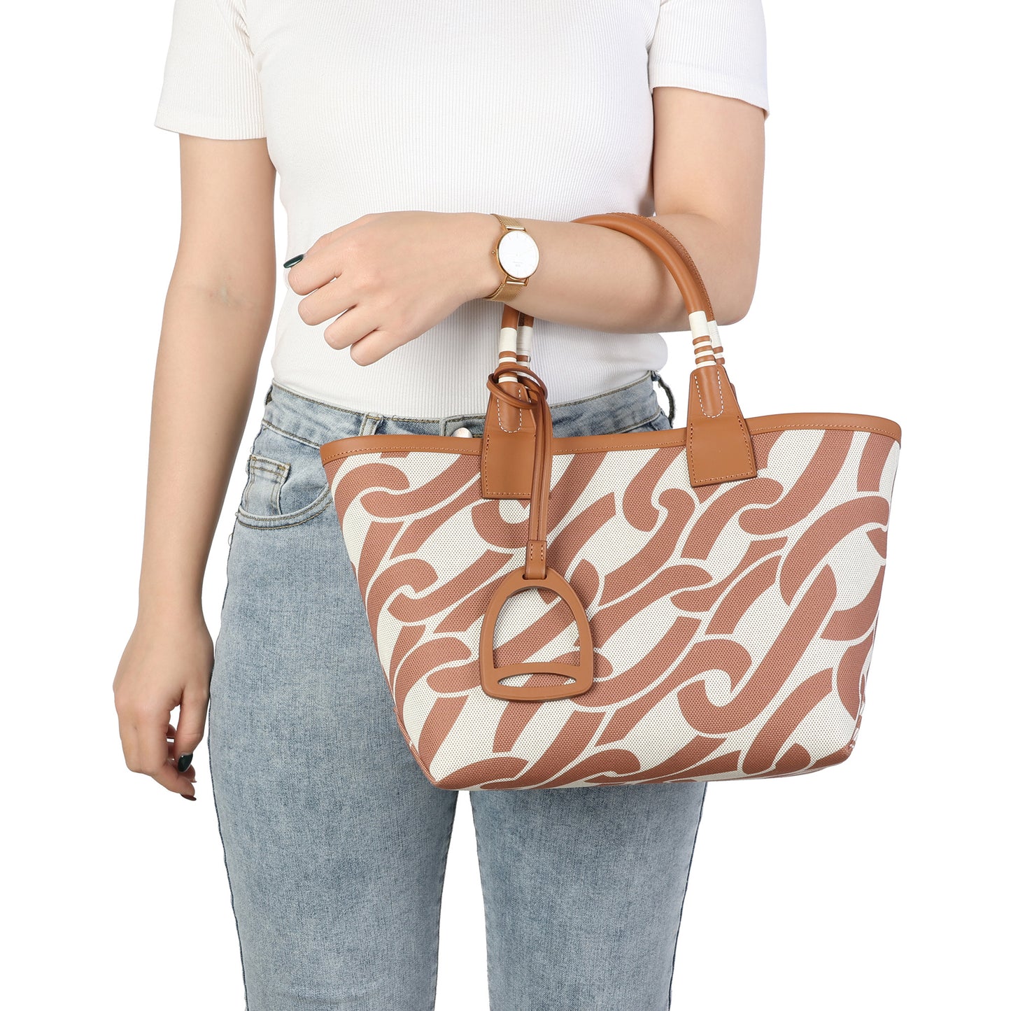 Printed Canvas & Leather To-Handle Tote