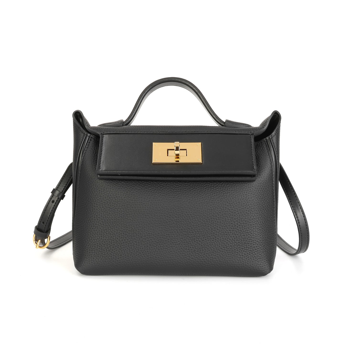 Classic Structured Handbag with Turn-Lock Closure