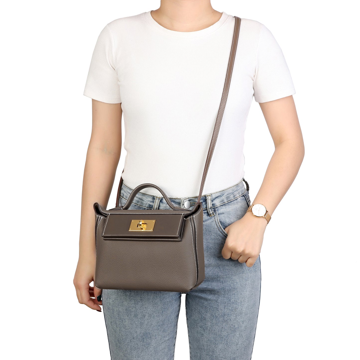 Classic Structured Handbag with Turn-Lock Closure