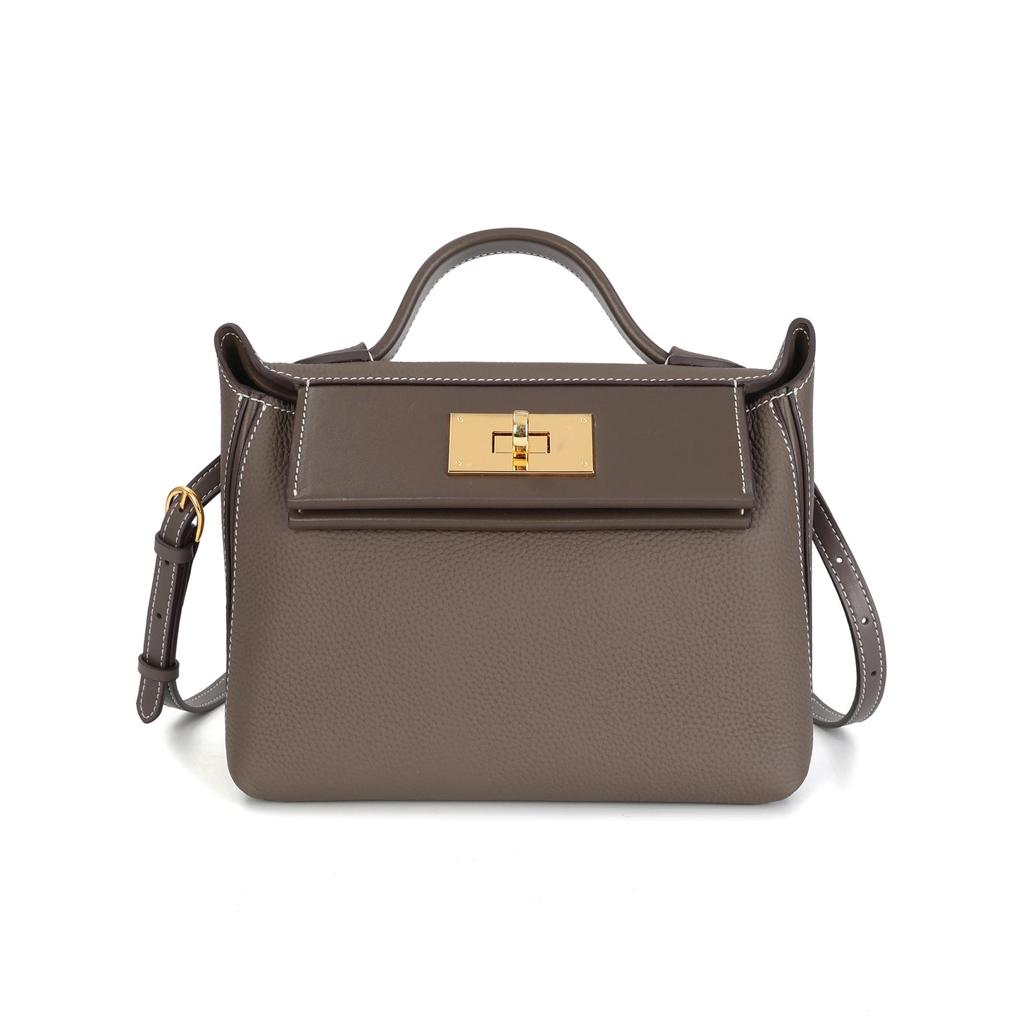 Classic Structured Handbag with Turn-Lock Closure