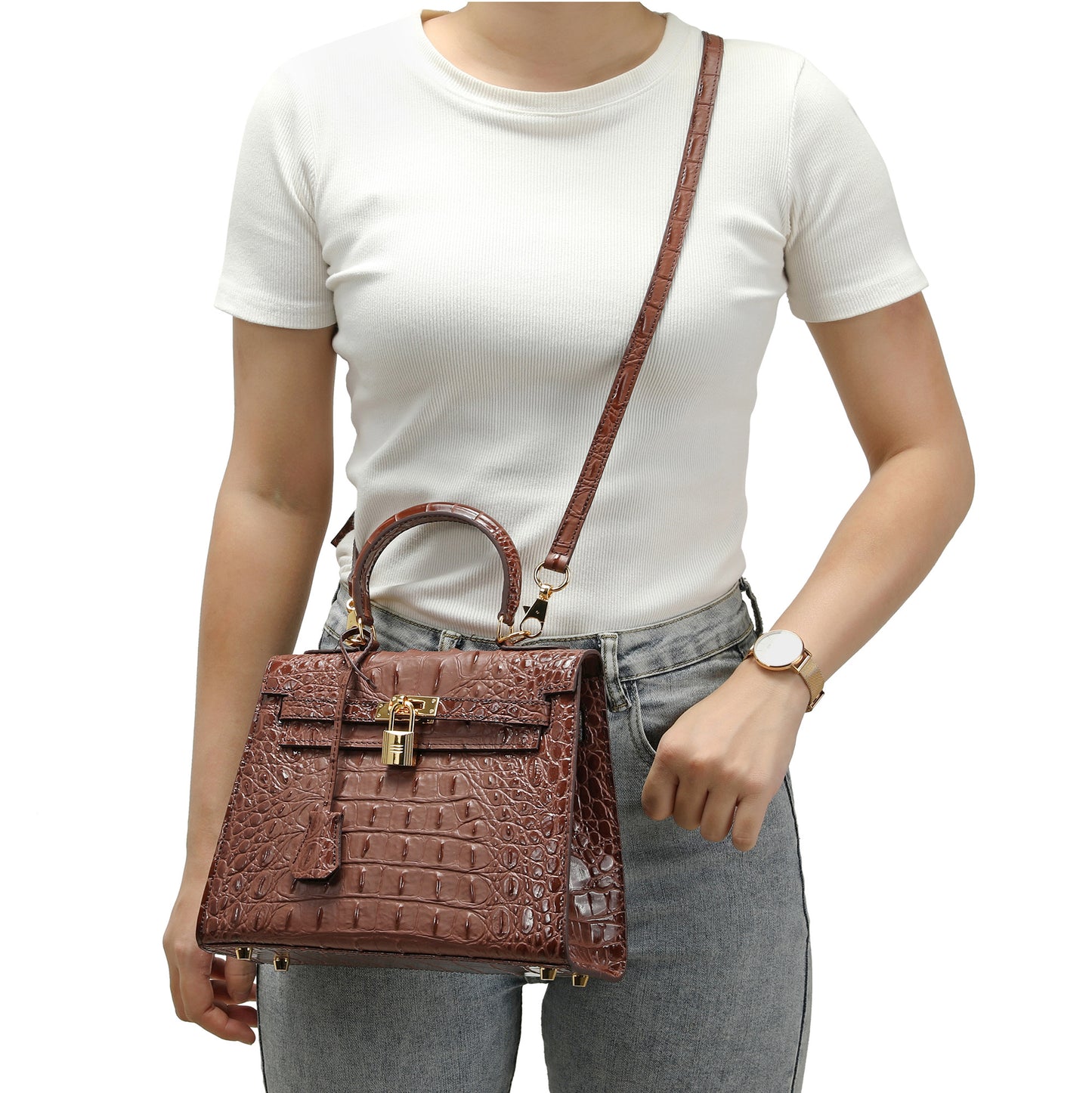 Tiffany & Fred Alligator Embossed Leather Satchel/Shoulder Bag