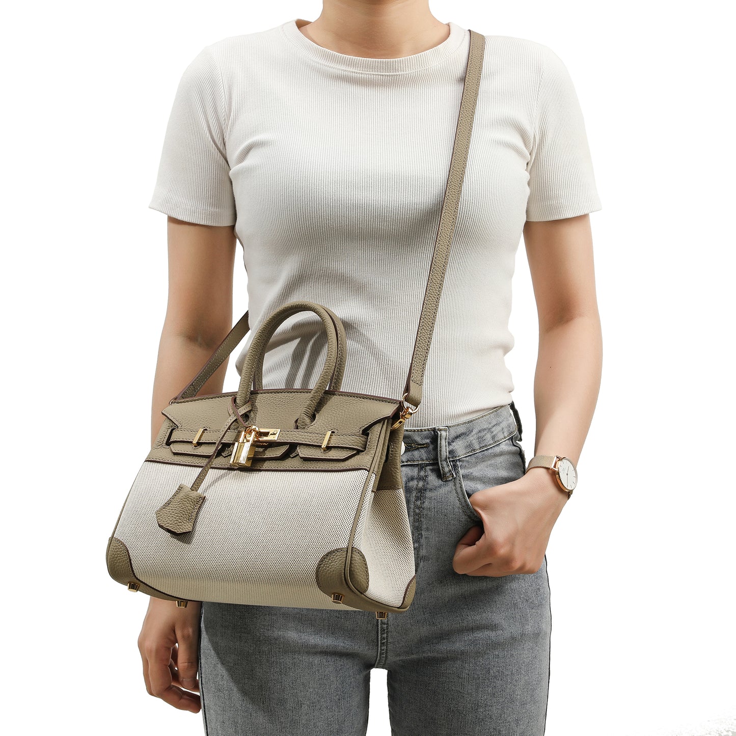 Tiffany & Fred Canvas & Leather Satchel/Shoulder Bag