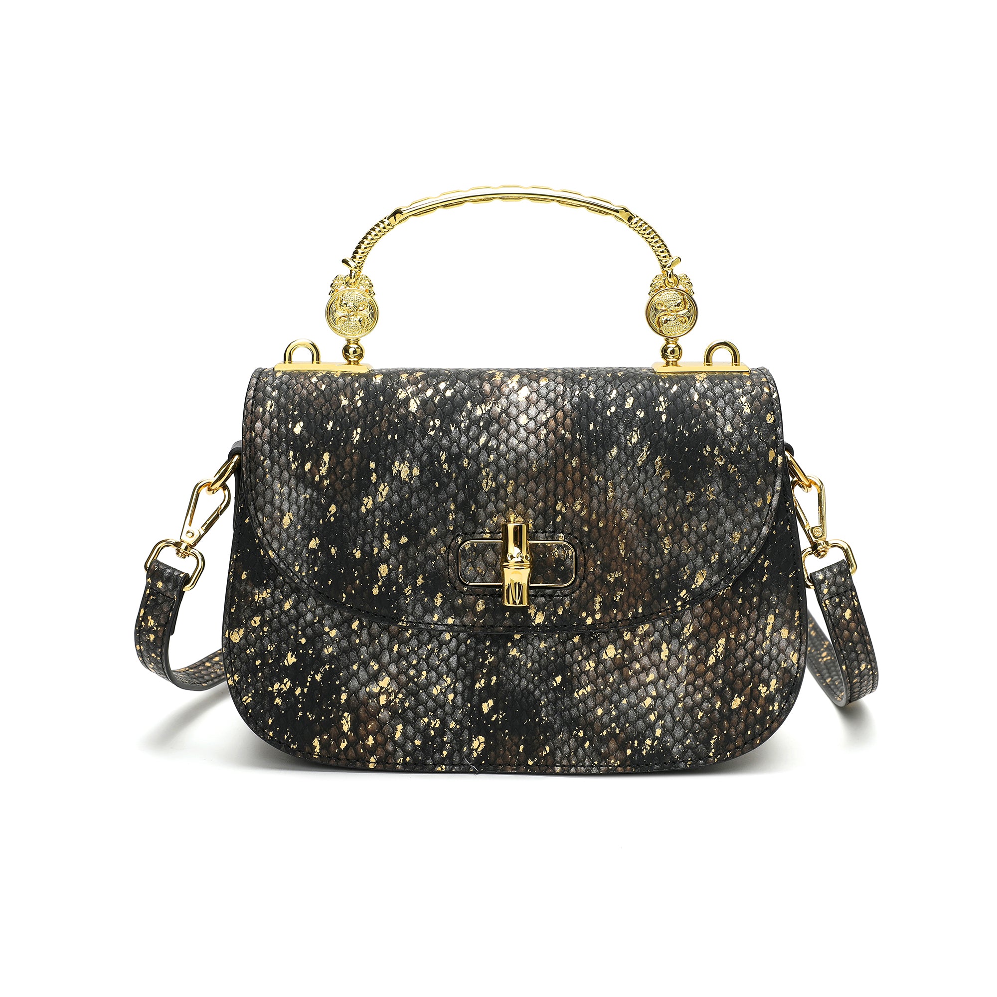 Top-Handle Snakeskin print Leather Satchel/Shoulder Bag