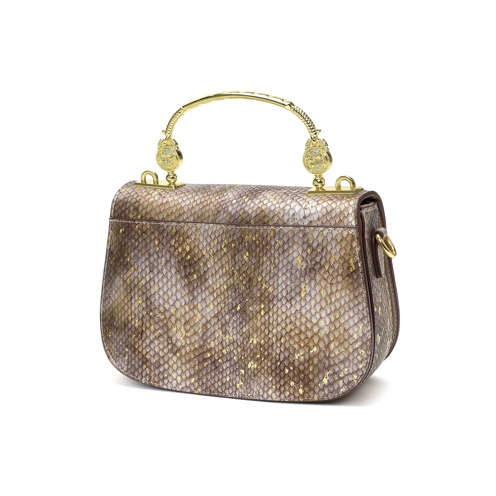 Top Handle Snakeskin print Leather Satchel Shoulder Bag