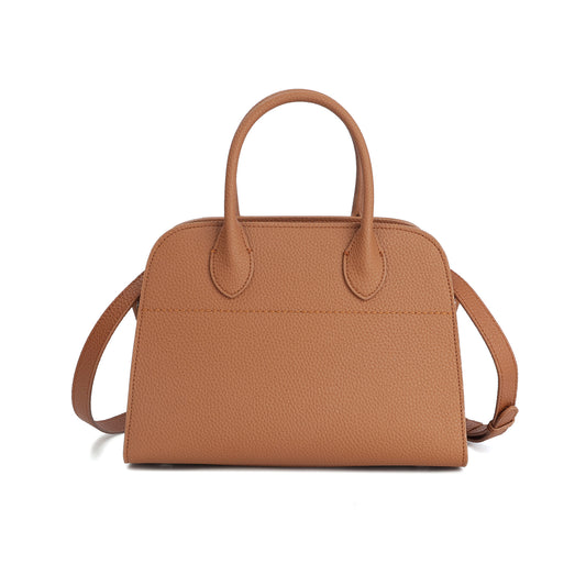 Structured Pebbled Leather Satchel with Crossbody Strap