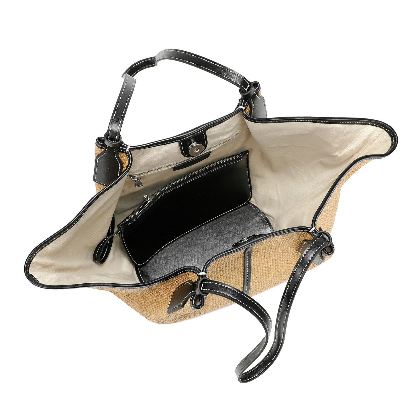 Woven Straw & Leather Trim Oversized Tote