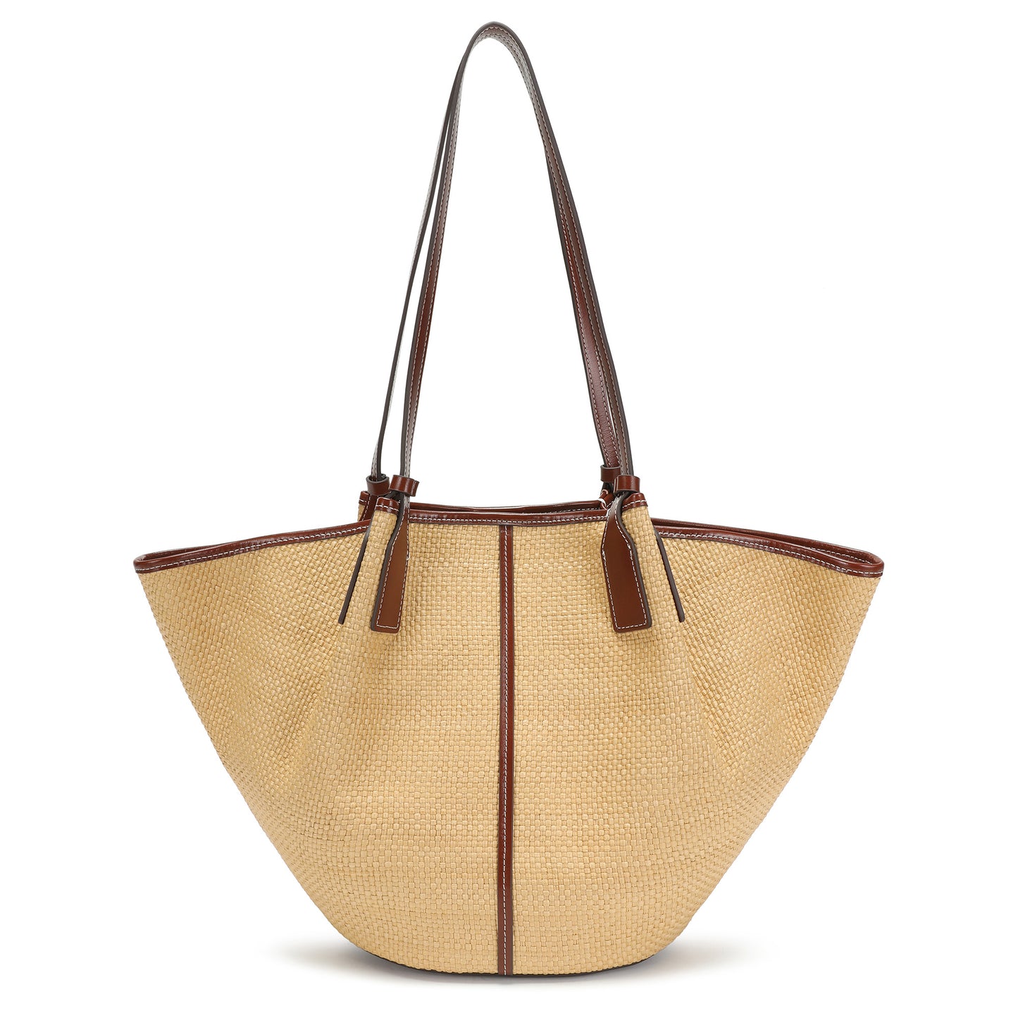 Woven Straw & Leather Trim Oversized Tote