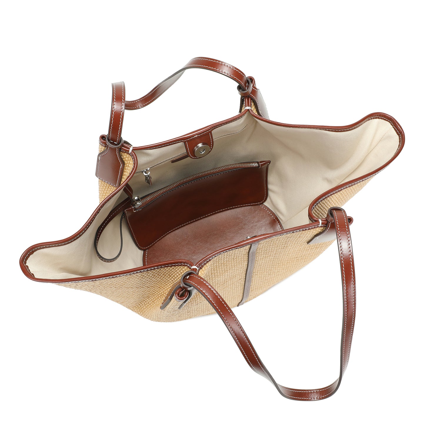 Woven Straw & Leather Trim Oversized Tote