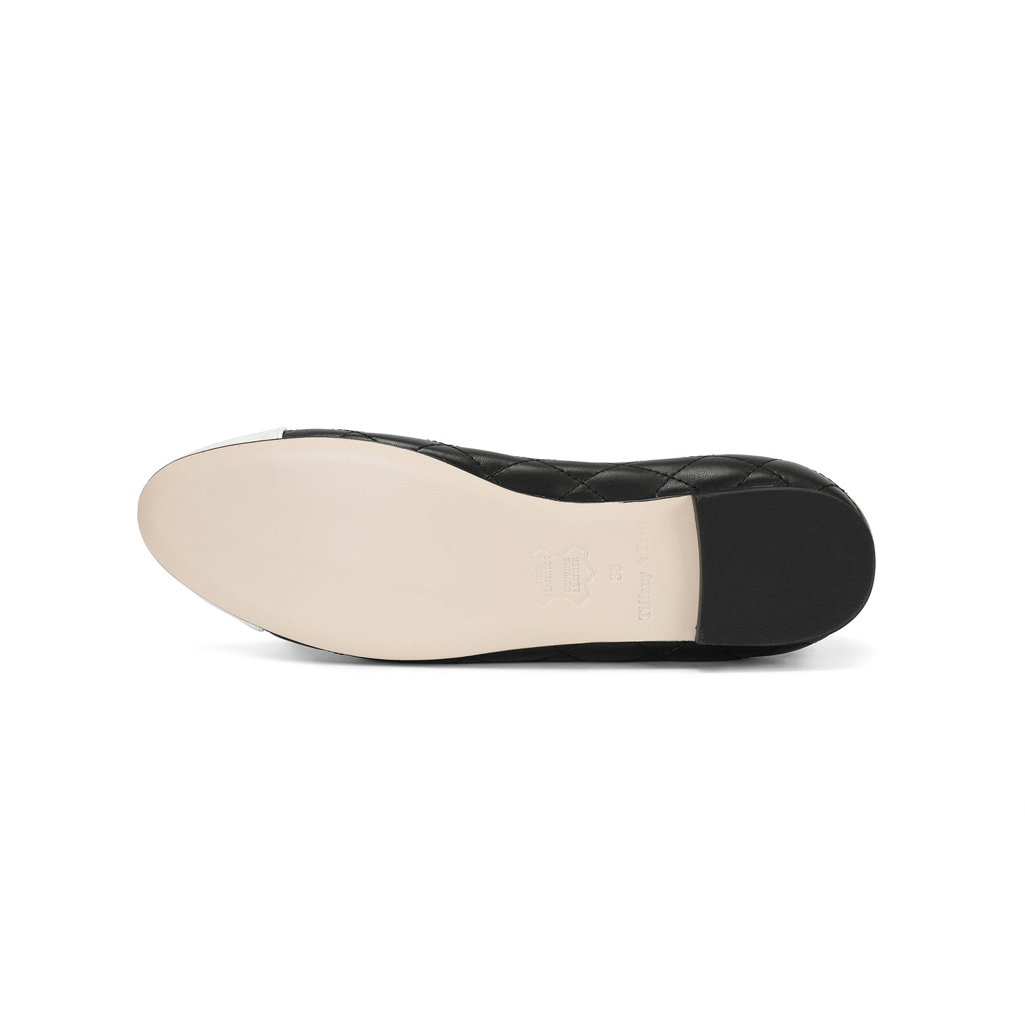 Black/ White Quilted Leather Ballet Flats with Bow and Patent Toe Cap