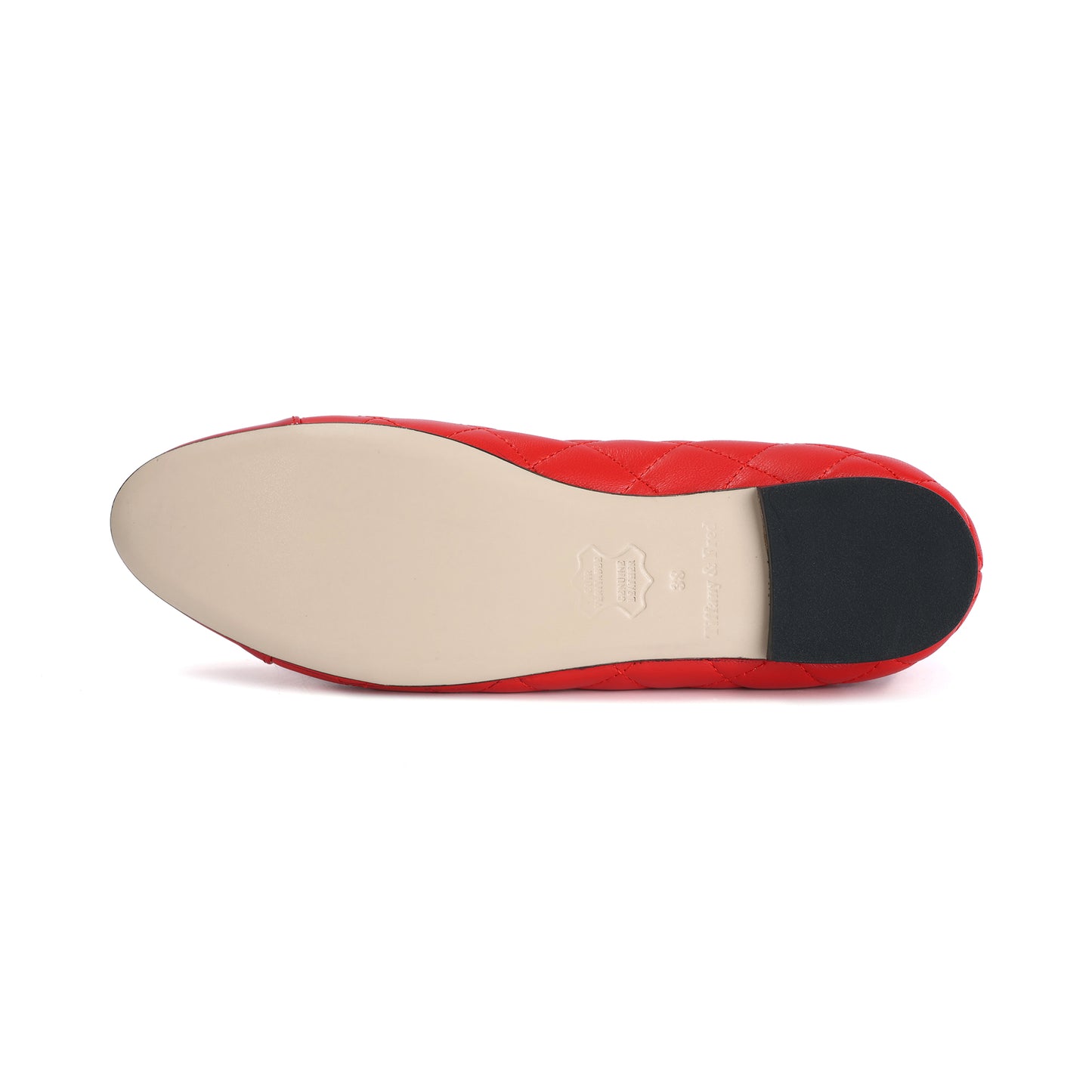 Red Quilted Leather Ballet Flats with Bow and Patent Toe Cap