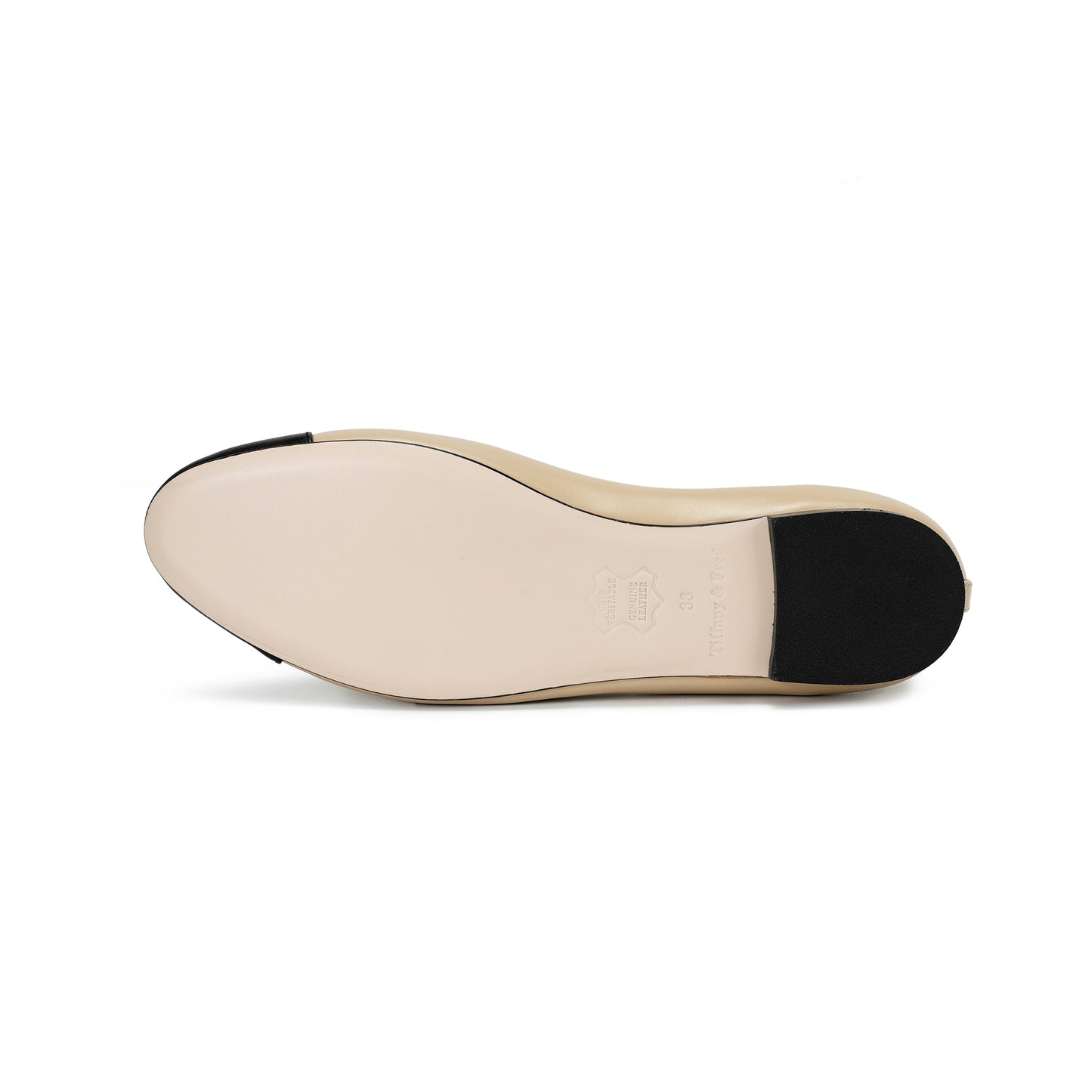 Beige/ Black Two-tone Leather Ballet Flats with Bow