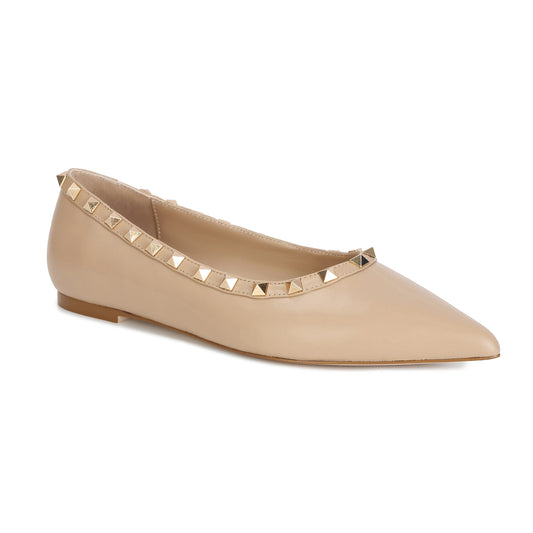 Nude Studded Trim Pointed-toe Leather Flats
