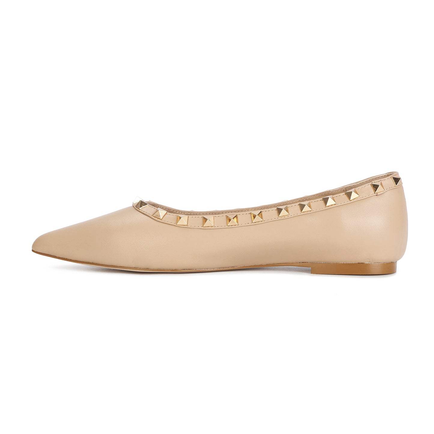 Nude Studded Trim Pointed-toe Leather Flats