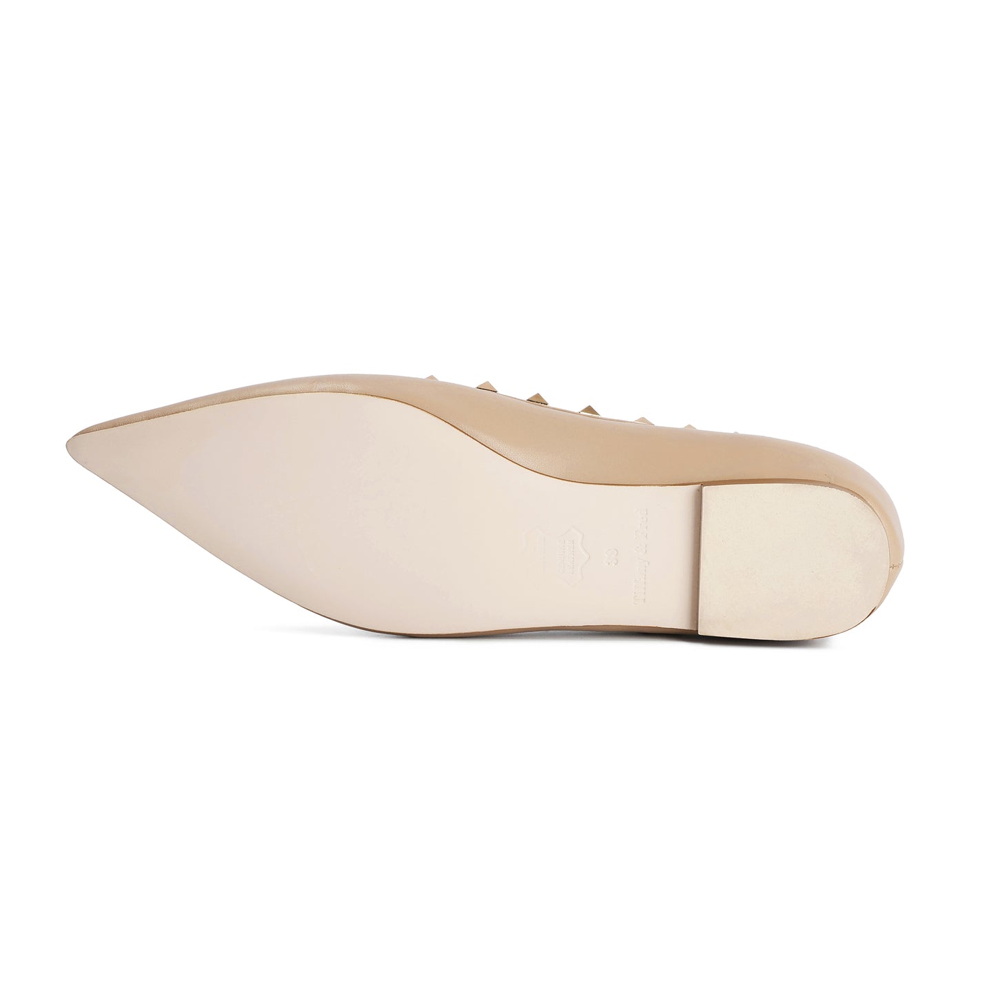 Nude Studded Trim Pointed-toe Leather Flats
