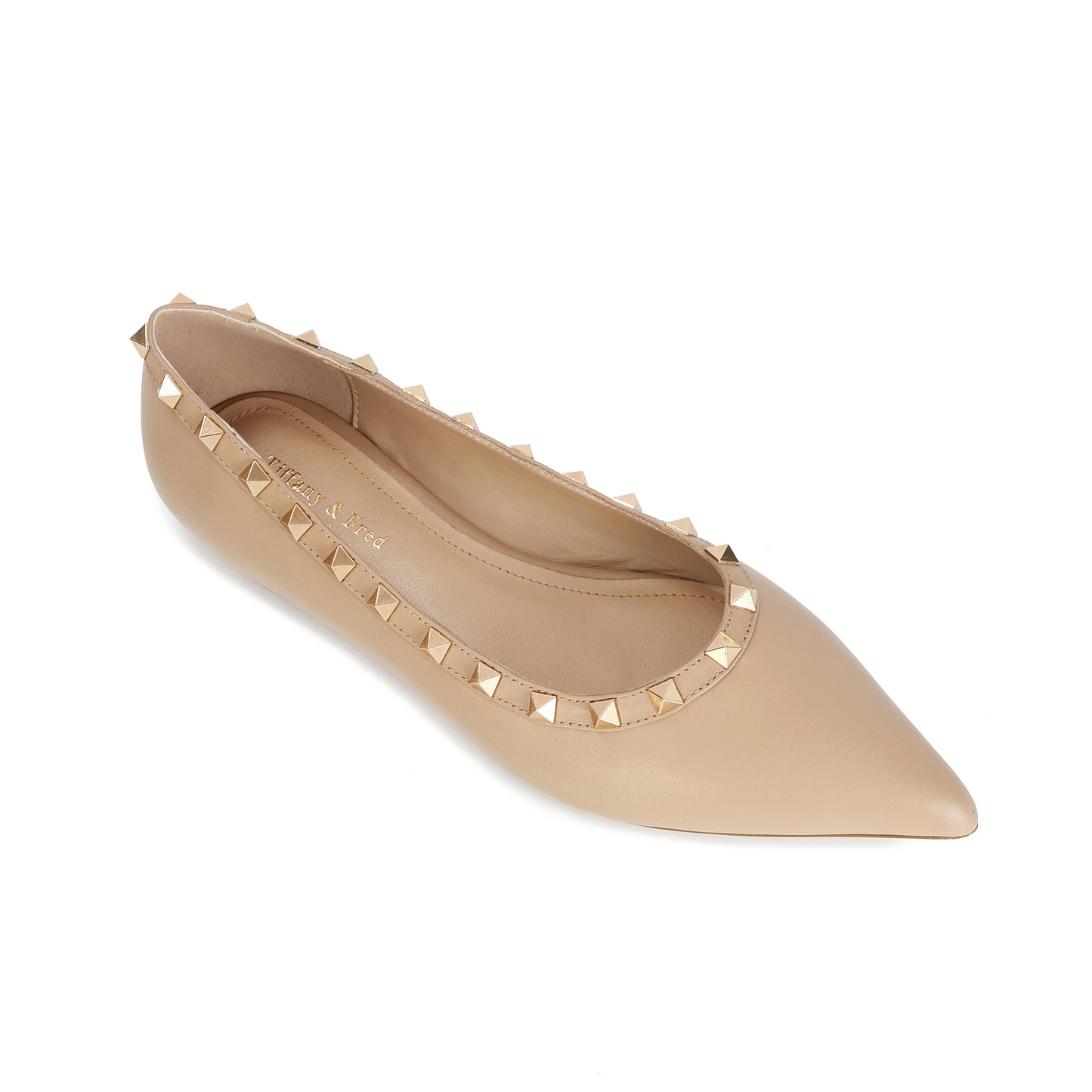 Nude Studded Trim Pointed-toe Leather Flats
