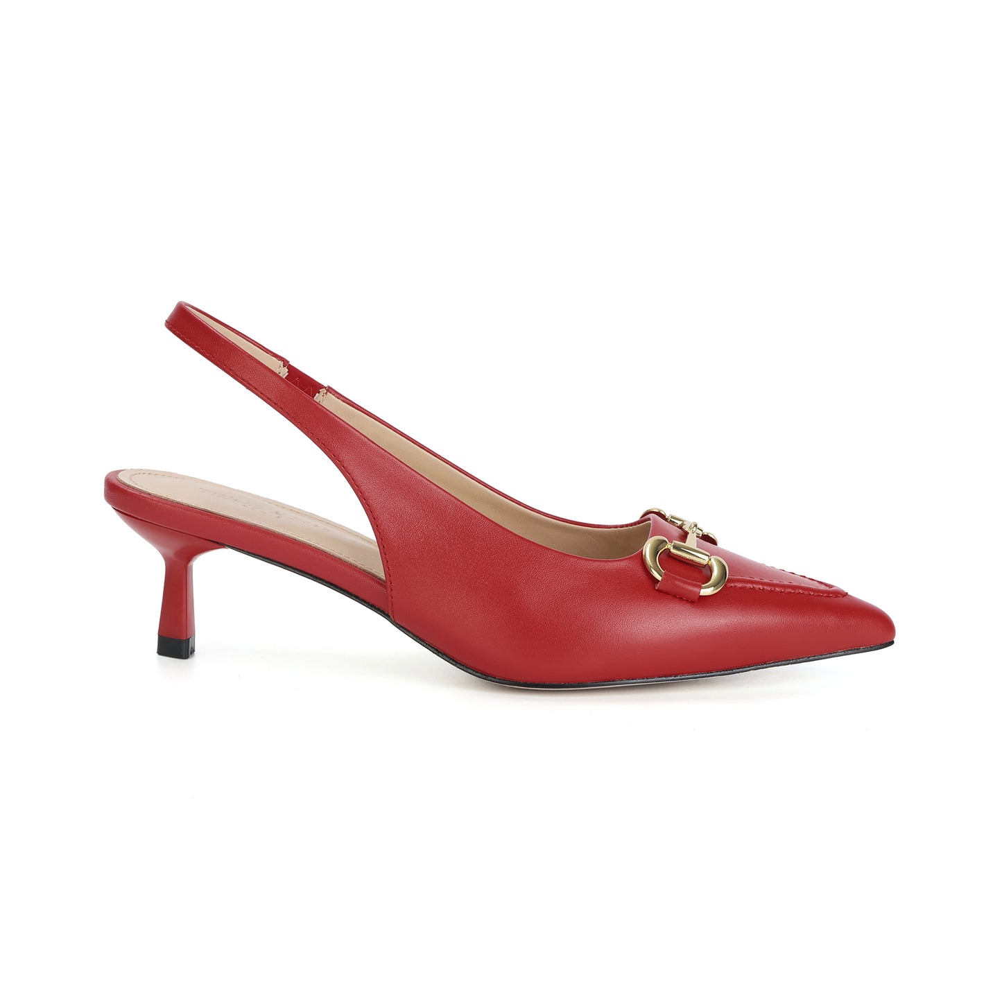 Red Leather Metal-link Slingback Kitten Heels