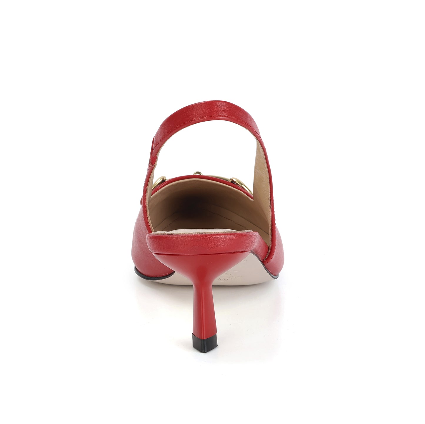 Red Leather Metal-link Slingback Kitten Heels