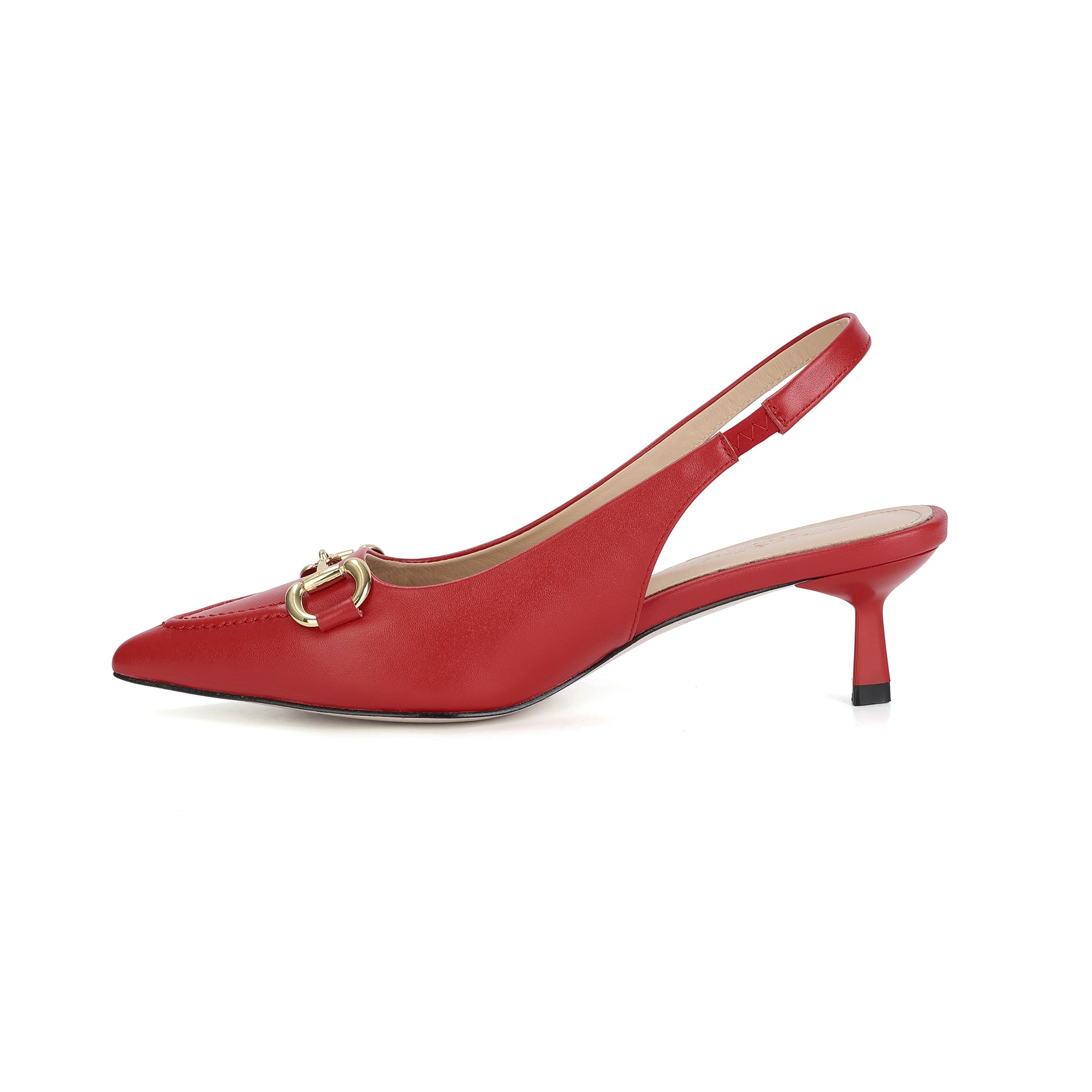 Red Leather Metal-link Slingback Kitten Heels – Tiffany