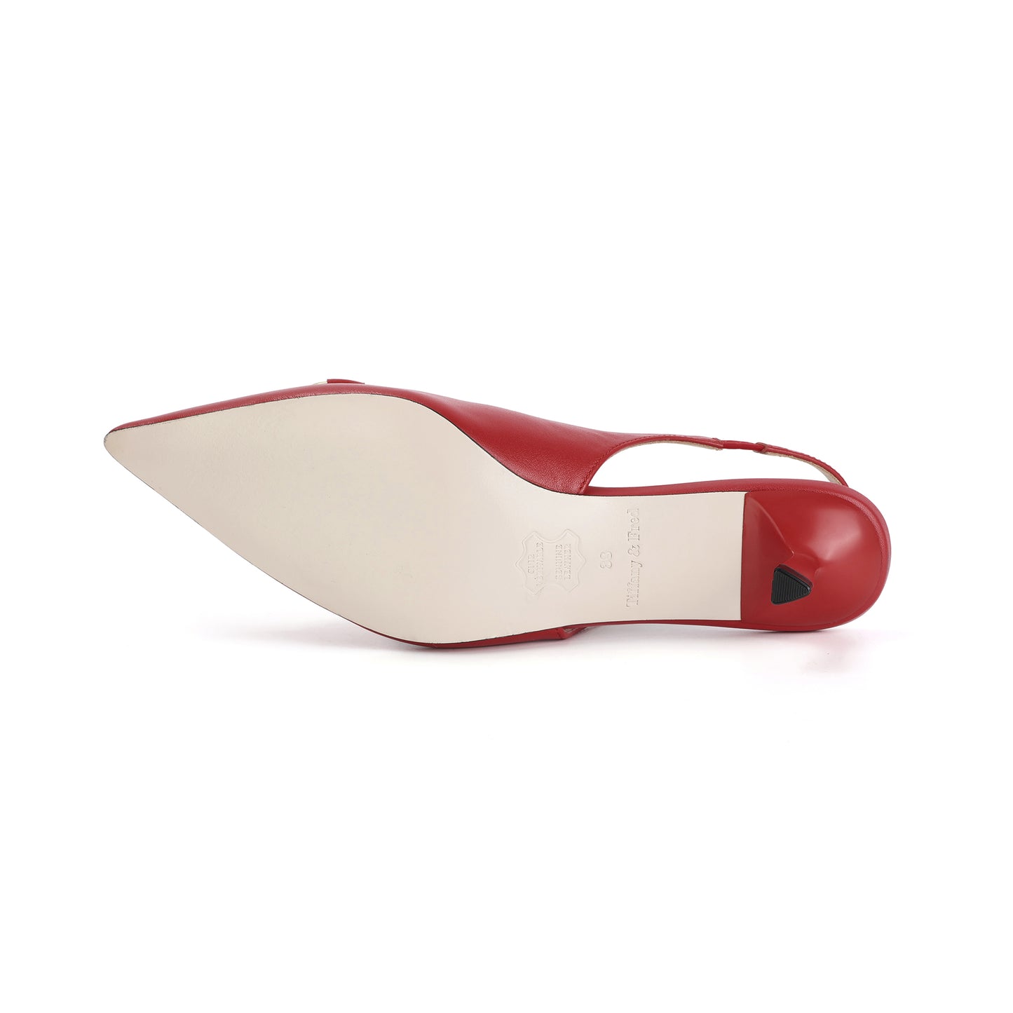 Red Leather Metal-link Slingback Kitten Heels