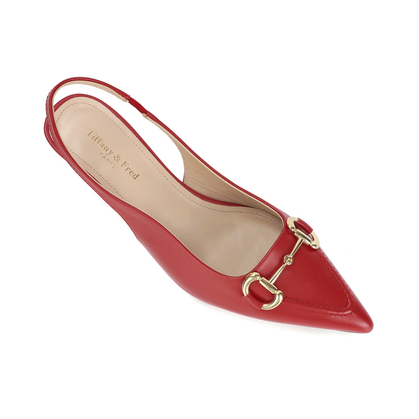 Red Leather Metal-link Slingback Kitten Heels