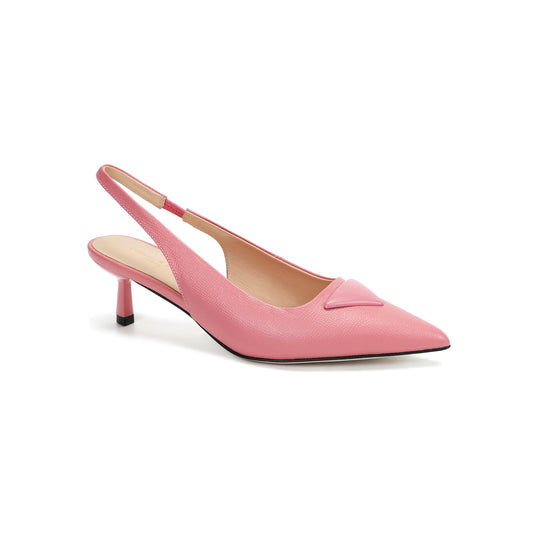 Pink Leather Slingback Triangular Hardware Kitten Heels