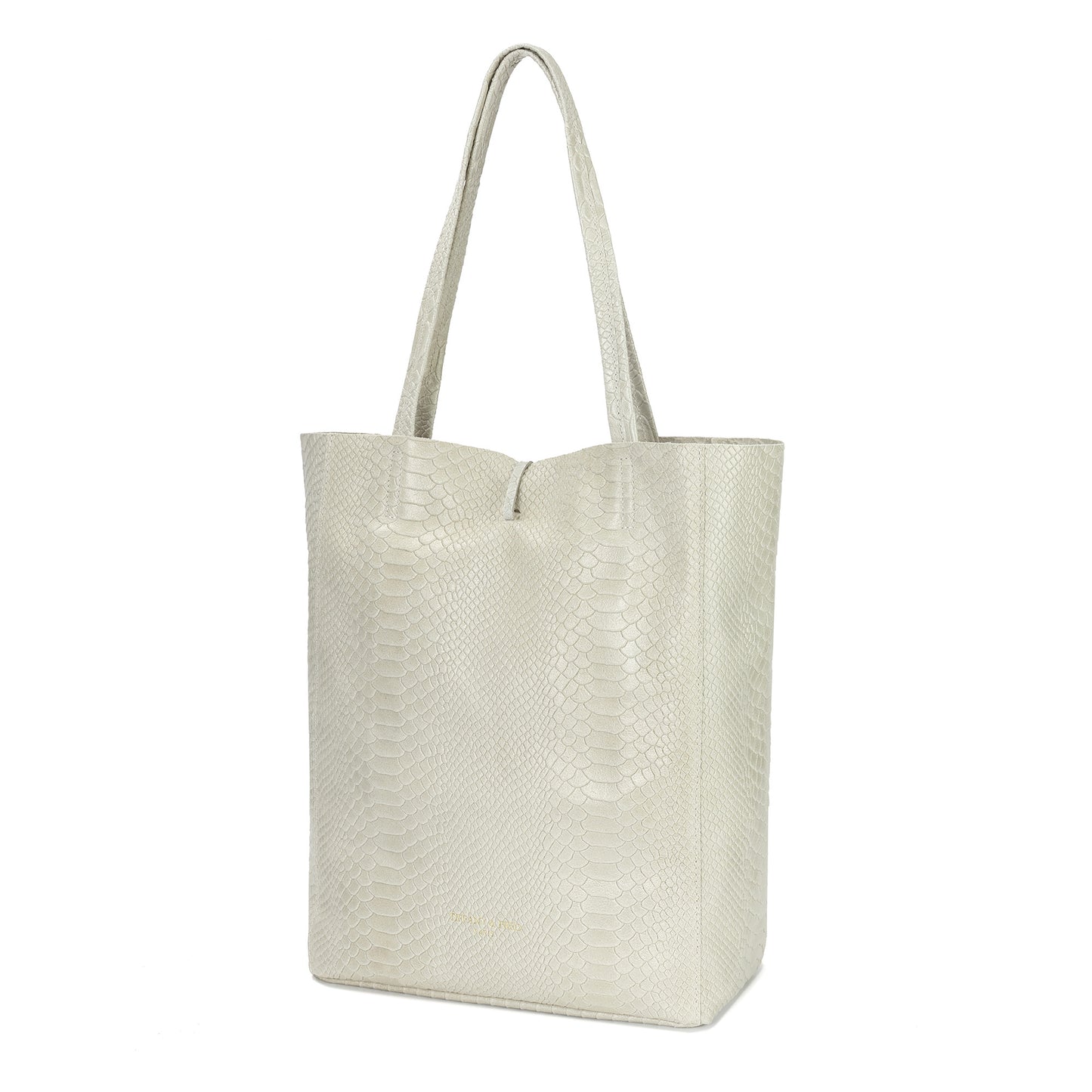 Embossed Leather Tote Bag with Top Tie Closure