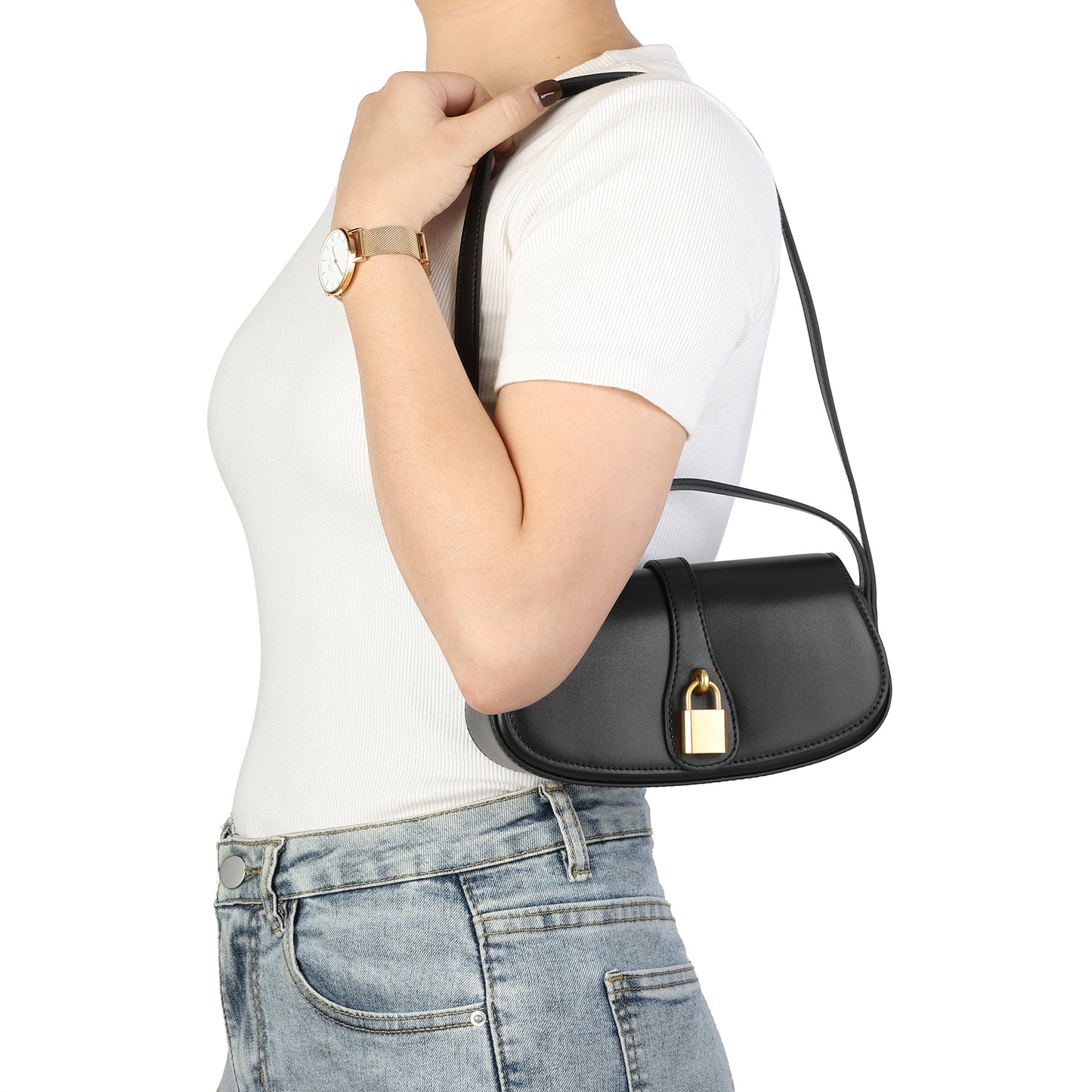 Elegant Lock Closure Shoulder Bag