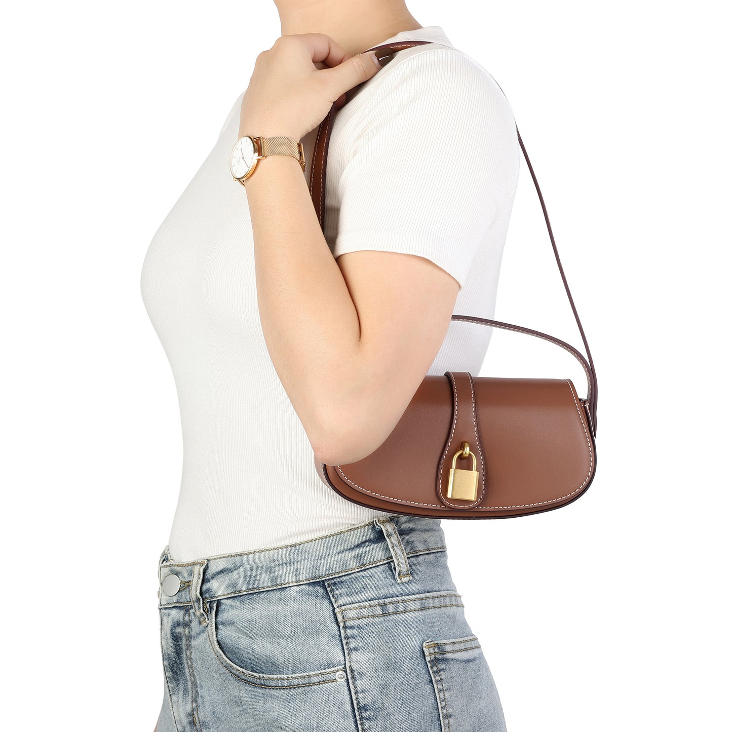 Elegant Lock Closure Shoulder Bag