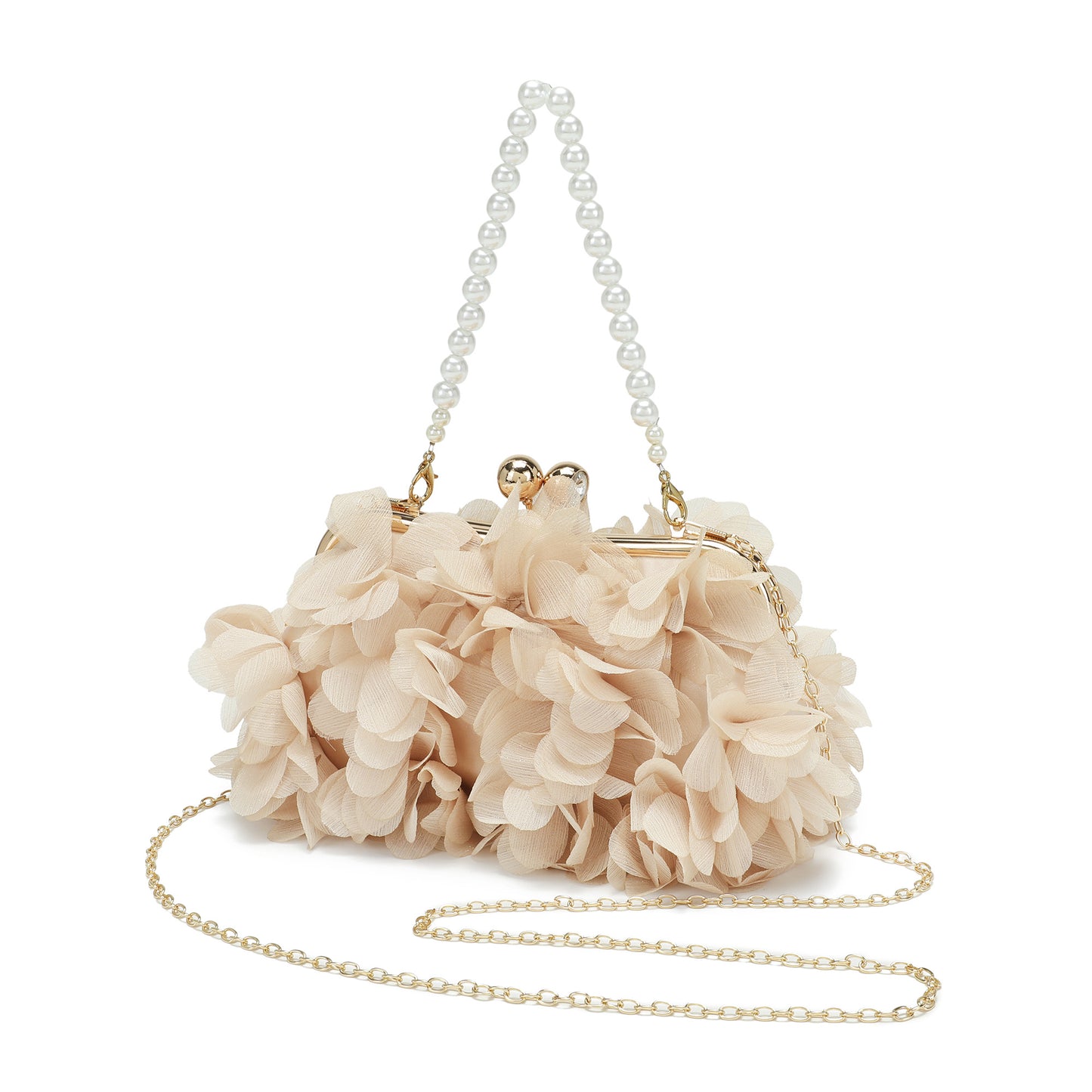 Floral Petal Evening Clutch with Pearl Handle
