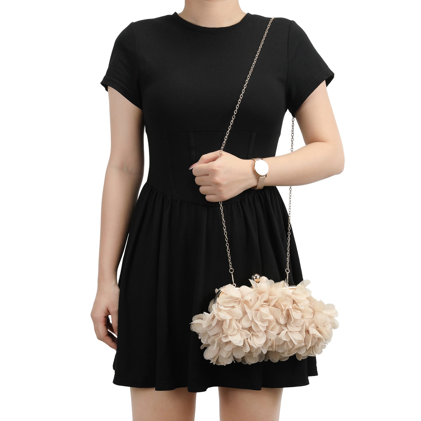 Floral Petal Evening Clutch with Pearl Handle