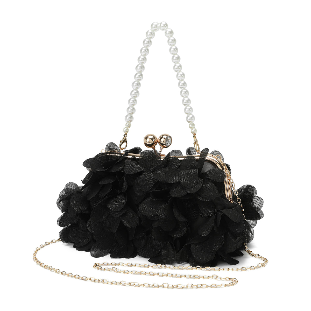 Floral Petal Evening Clutch with Pearl Handle
