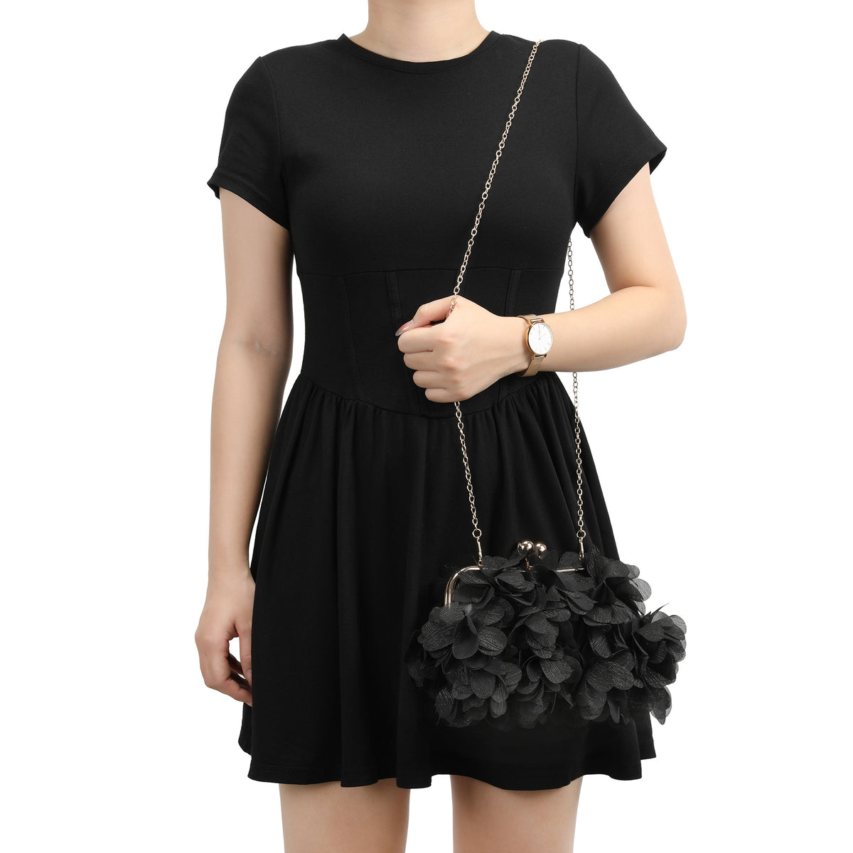 Floral Petal Evening Clutch with Pearl Handle