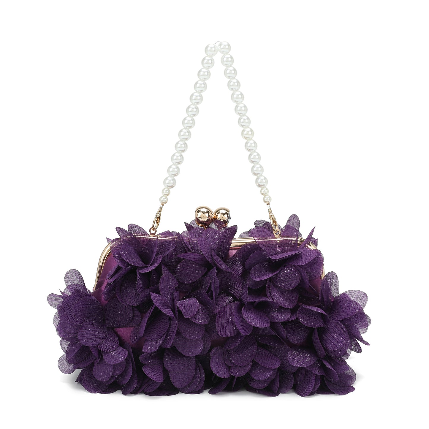 Floral Petal Evening Clutch with Pearl Handle