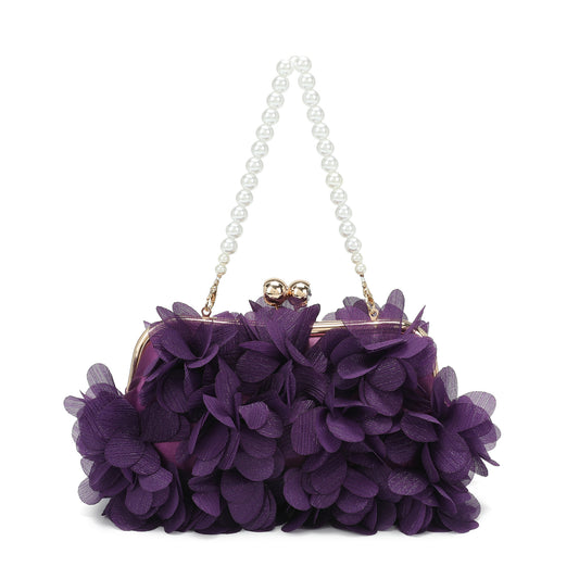 Floral Petal Evening Clutch with Pearl Handle