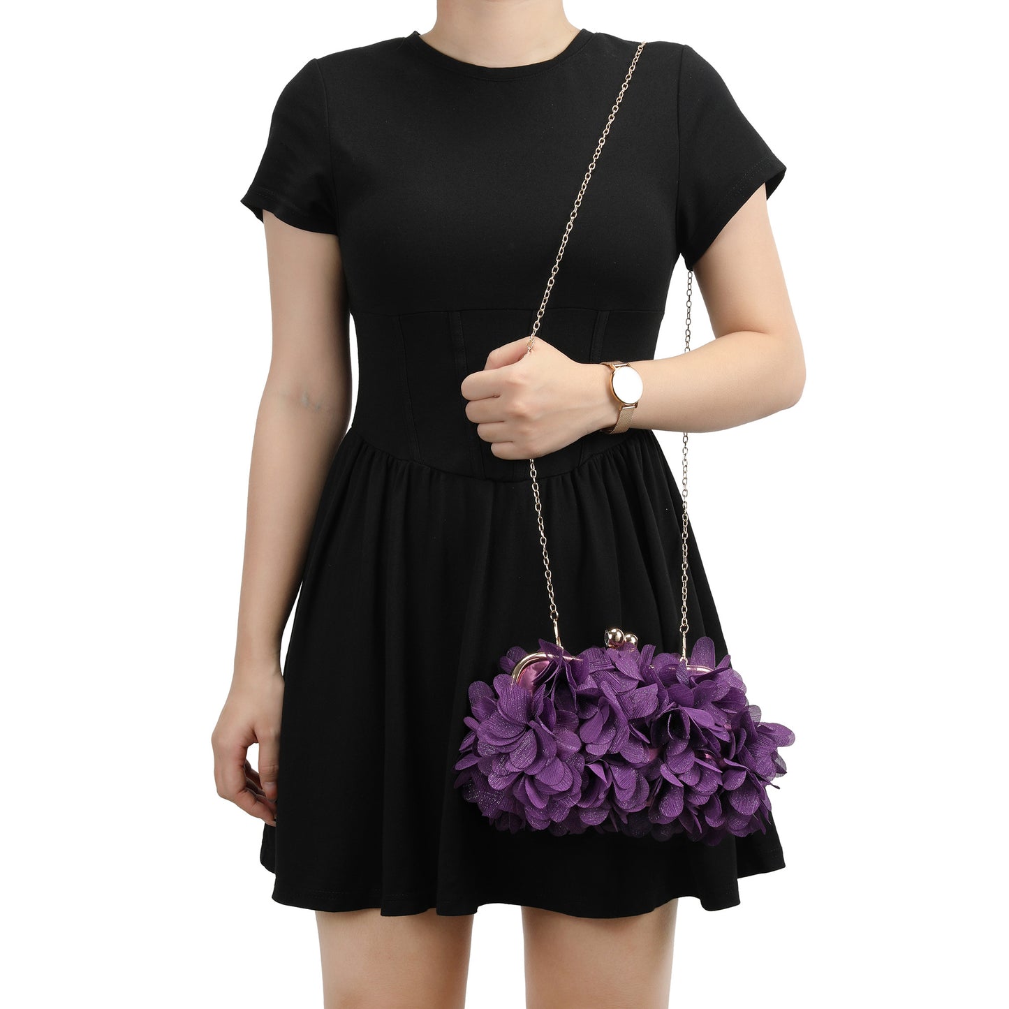 Floral Petal Evening Clutch with Pearl Handle