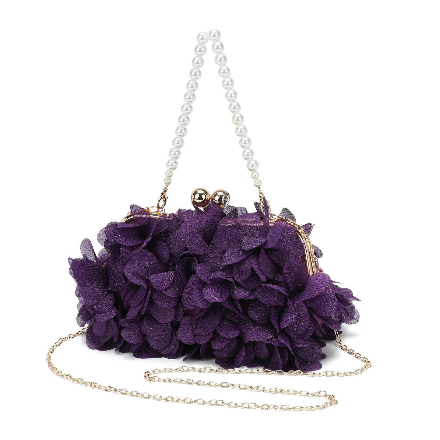 Floral Petal Evening Clutch with Pearl Handle