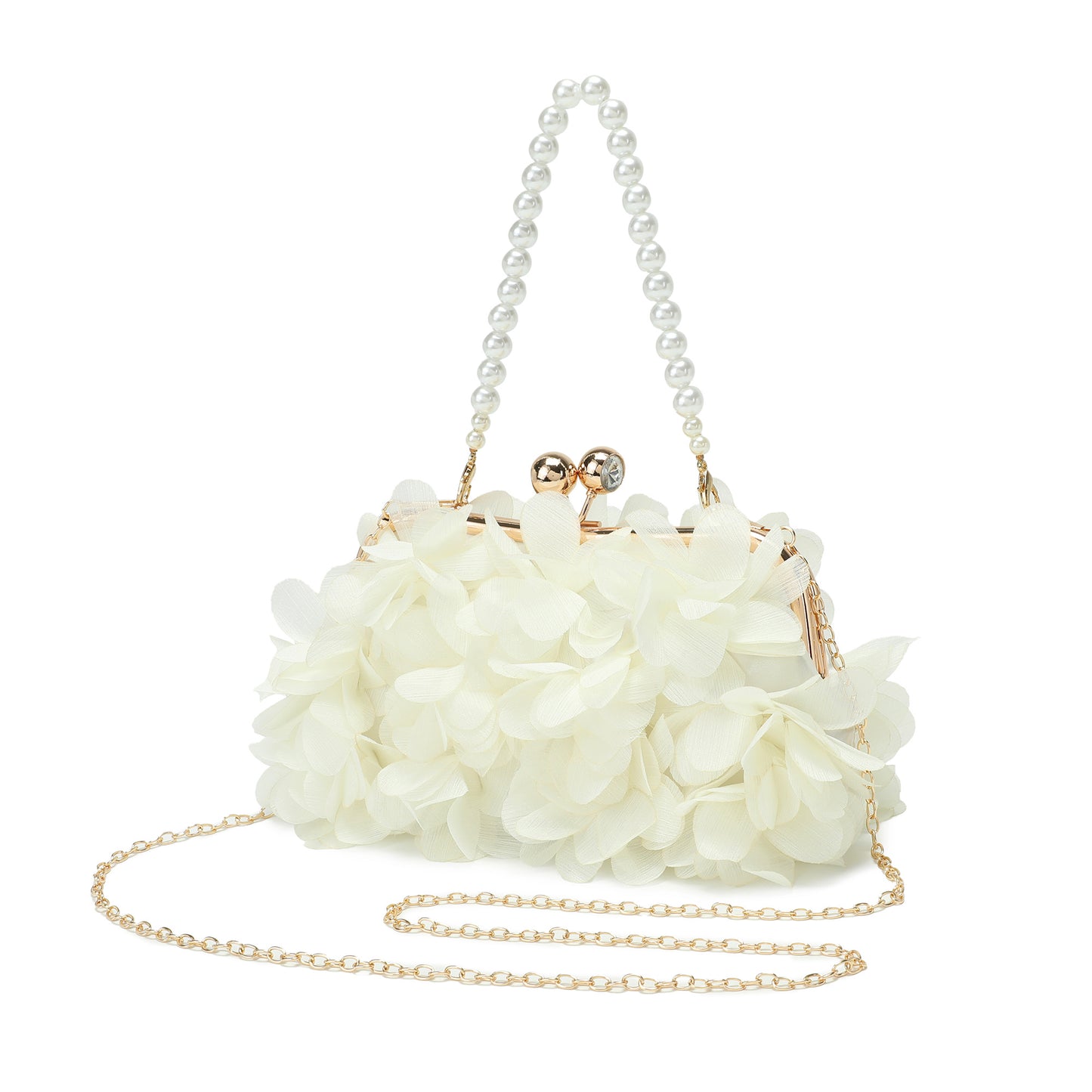 Floral Petal Evening Clutch with Pearl Handle