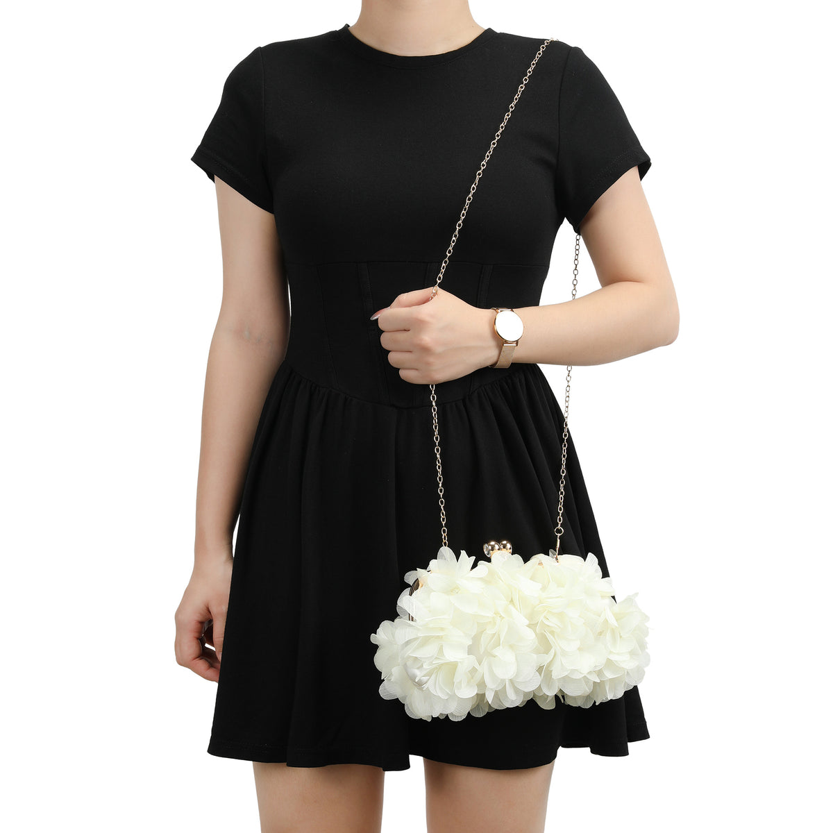 Floral Petal Evening Clutch with Pearl Handle