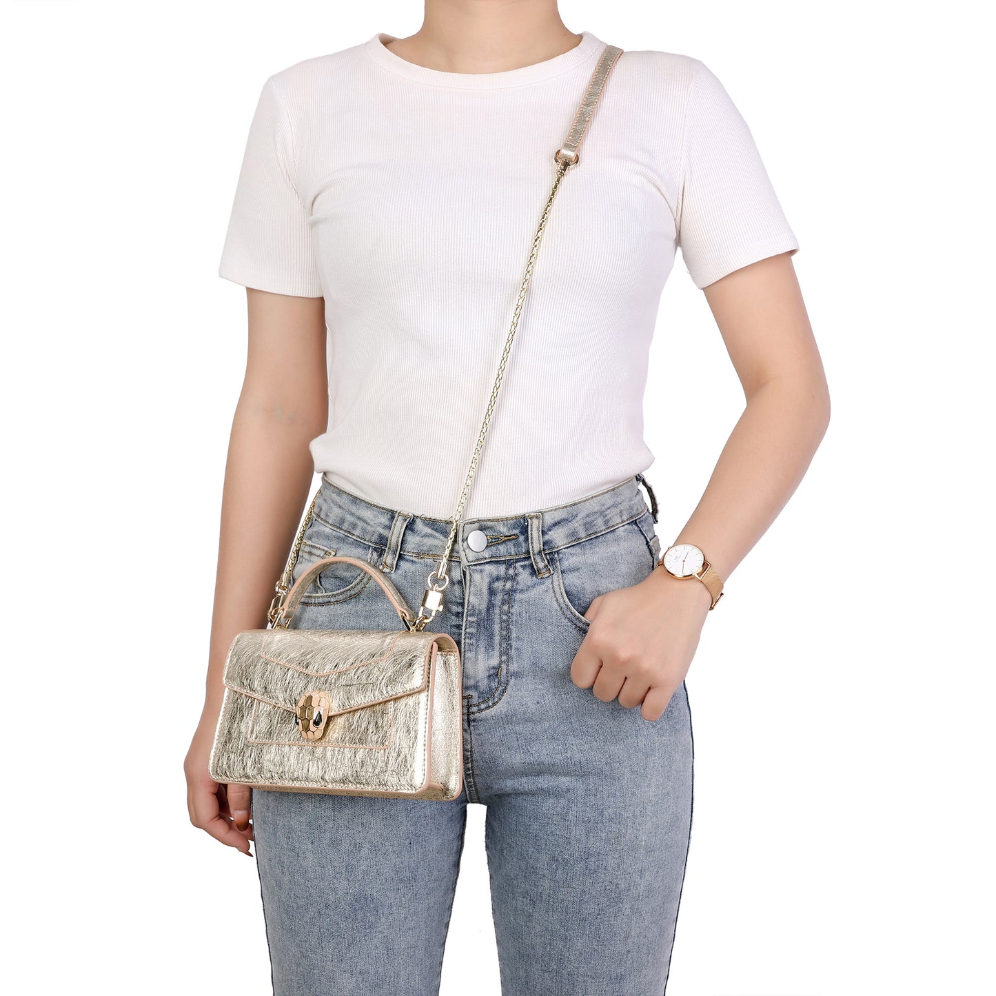 Mini Metallic Crossbody with Snakehead Clasp