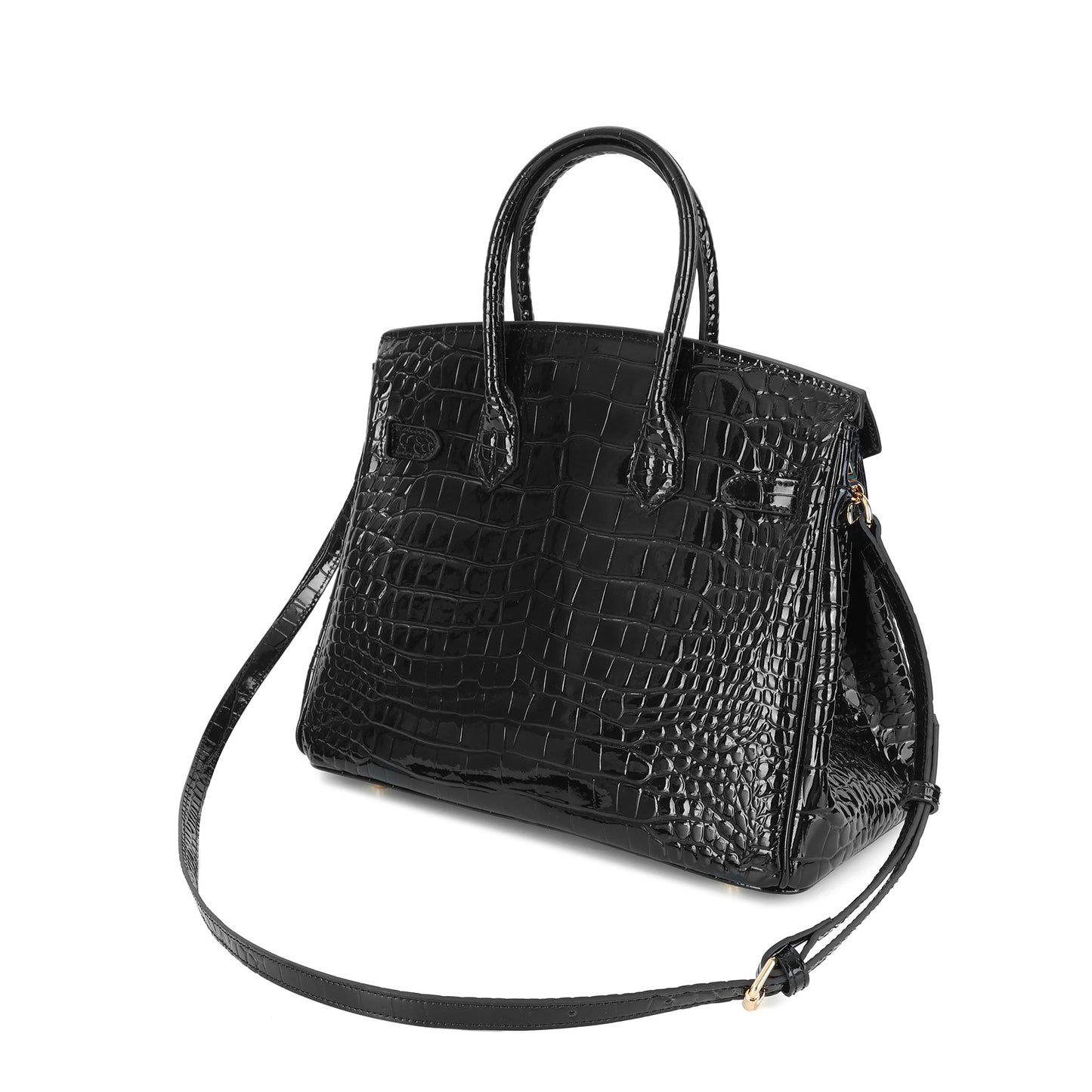 Crocodile-Embossed Leather Structured Handbag