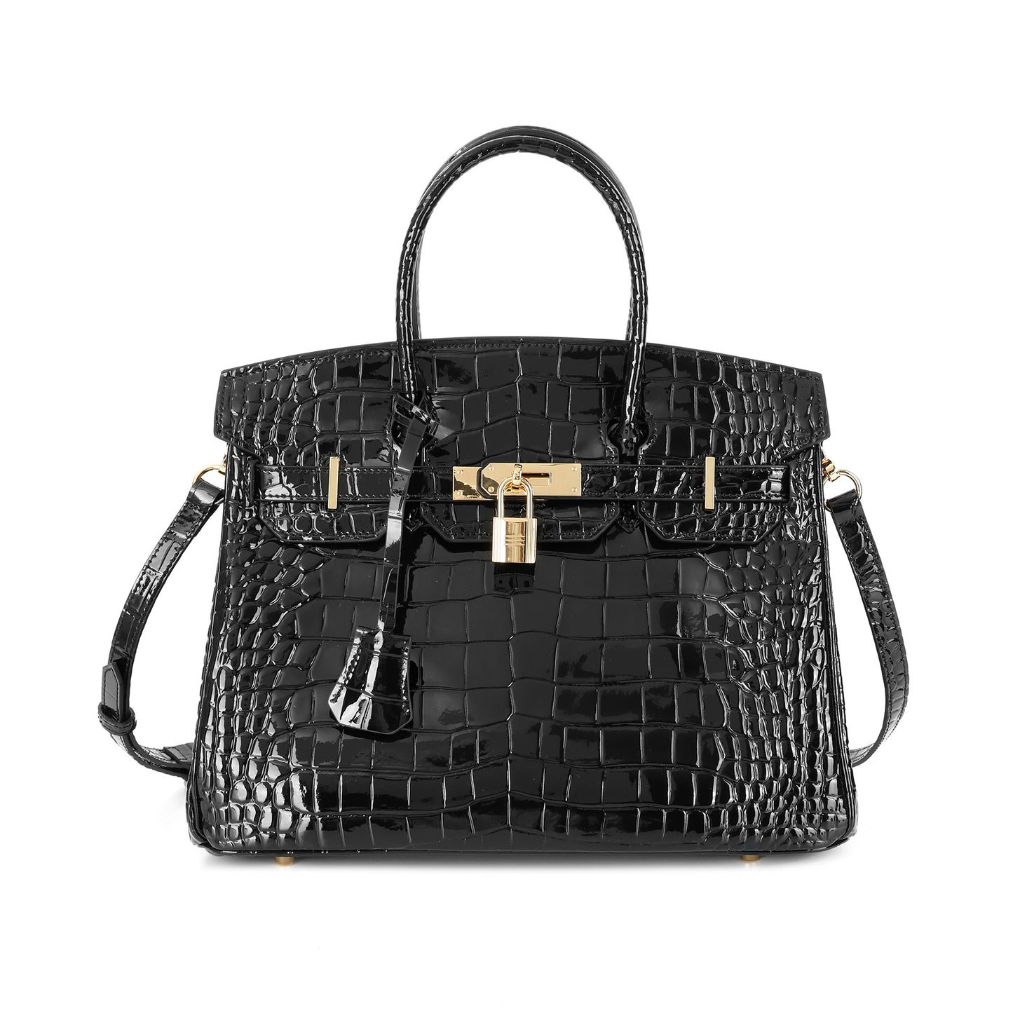 Crocodile-Embossed Leather Structured Handbag