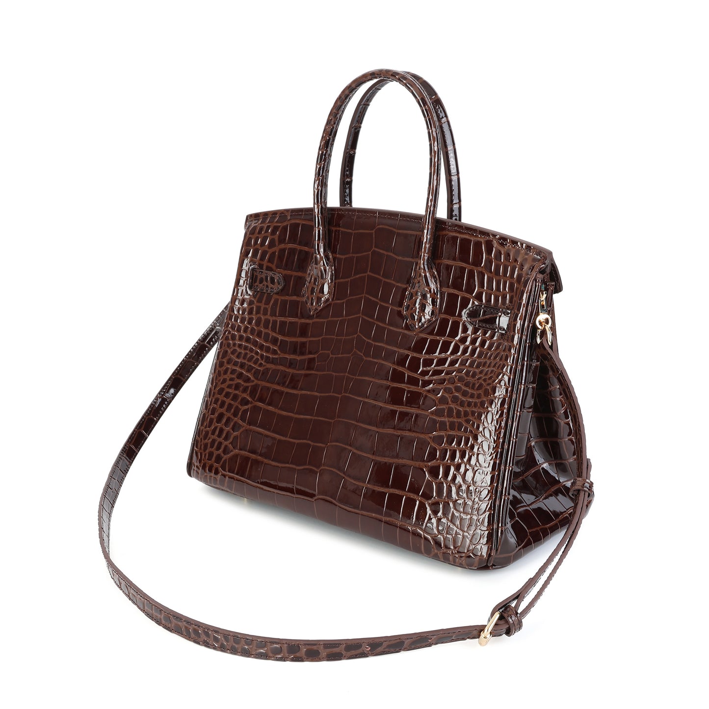 Crocodile-Embossed Leather Structured Handbag